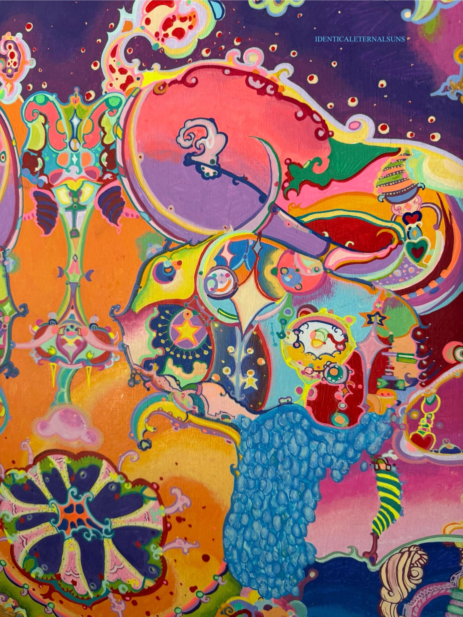 Emotional rollercoaster, surrealism, heart-opening, fantastical, otherworldly, whimsical, wonderland, inner security, sanctification, paradise, euphoria, love, devotion, reciprocity, emotional intelligence, melancholy, heroic, blessedness. fantastical art, surreal paintings, whimsical artwork, colorful surrealism, detailed fantasy art, vibrant surreal art, highly detailed paintings, maximalist art, colorful fine art, imaginative paintings, dreamlike art, narrative art, expressive art, detailed contemporary 