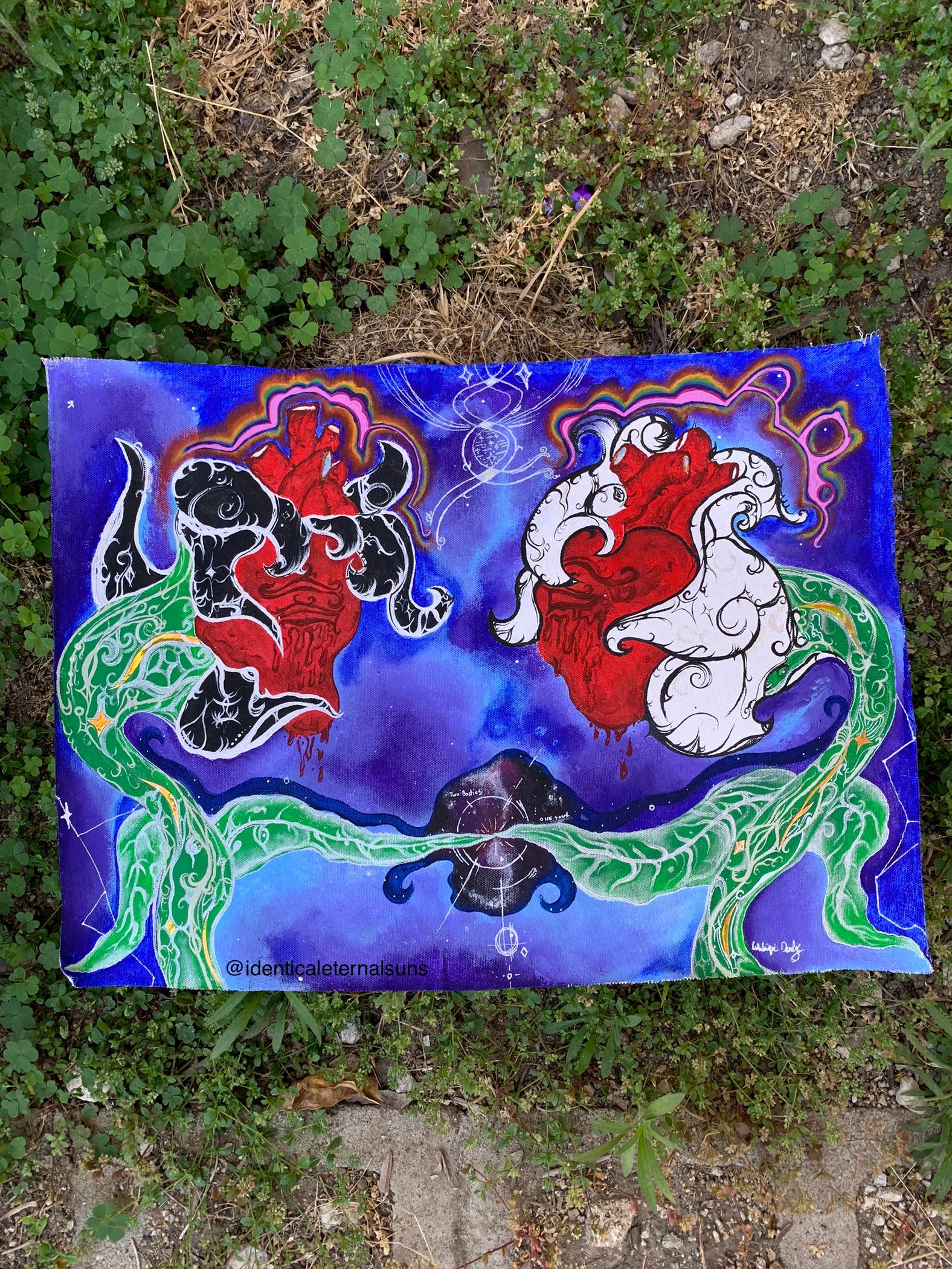 Earth residing twin soul lovers Original Fabric Painting