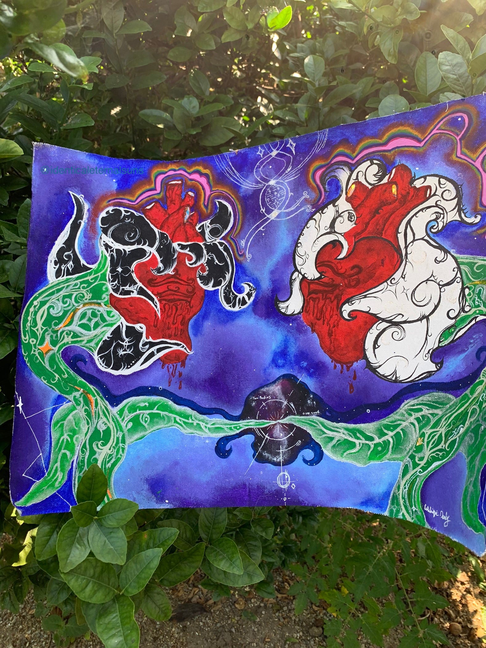 Earth residing twin soul lovers Original Fabric Painting