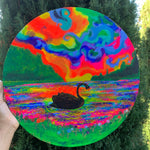 Black swan floating in a rainbow atmosphere Original Painting