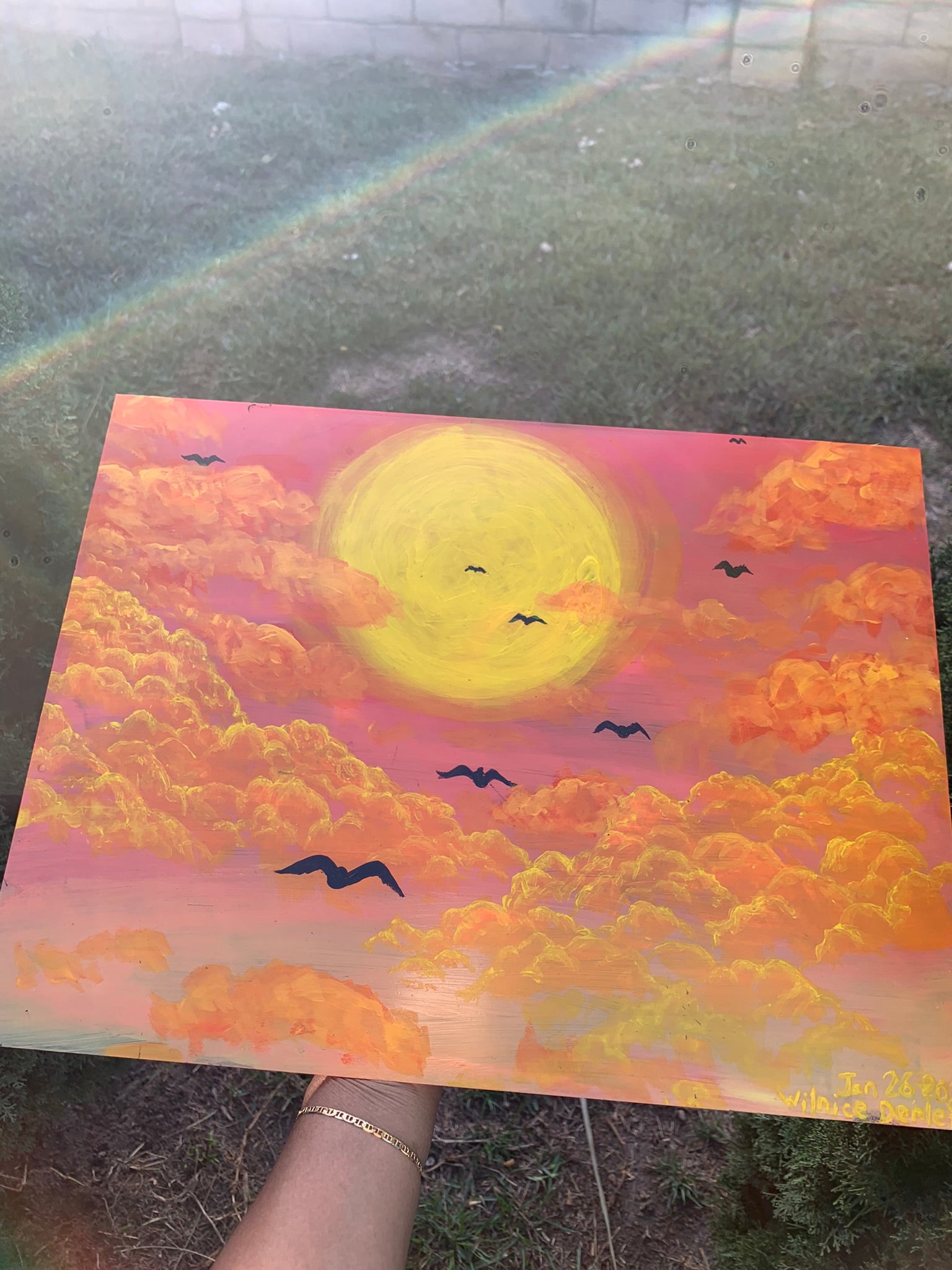 Warm Golden Hour Sunset Horizon Original Painting, summer painting, summer, sun artwork for sale, horizon, bird artwork for sale, golden hour artwork, golden hour, golden hour painting for sale, calm, serene, sunlight, sunshine, sunset, sunset painting, sunset painting for sale, sunrise, sunrise painting, sunrise painting for sale, sunset art, sunrise art, Sunset painting for sale. Golden hour sunset artwork for sale. Bird migration artwork. Flying birds by the sun artwork, identicaleternalsuns