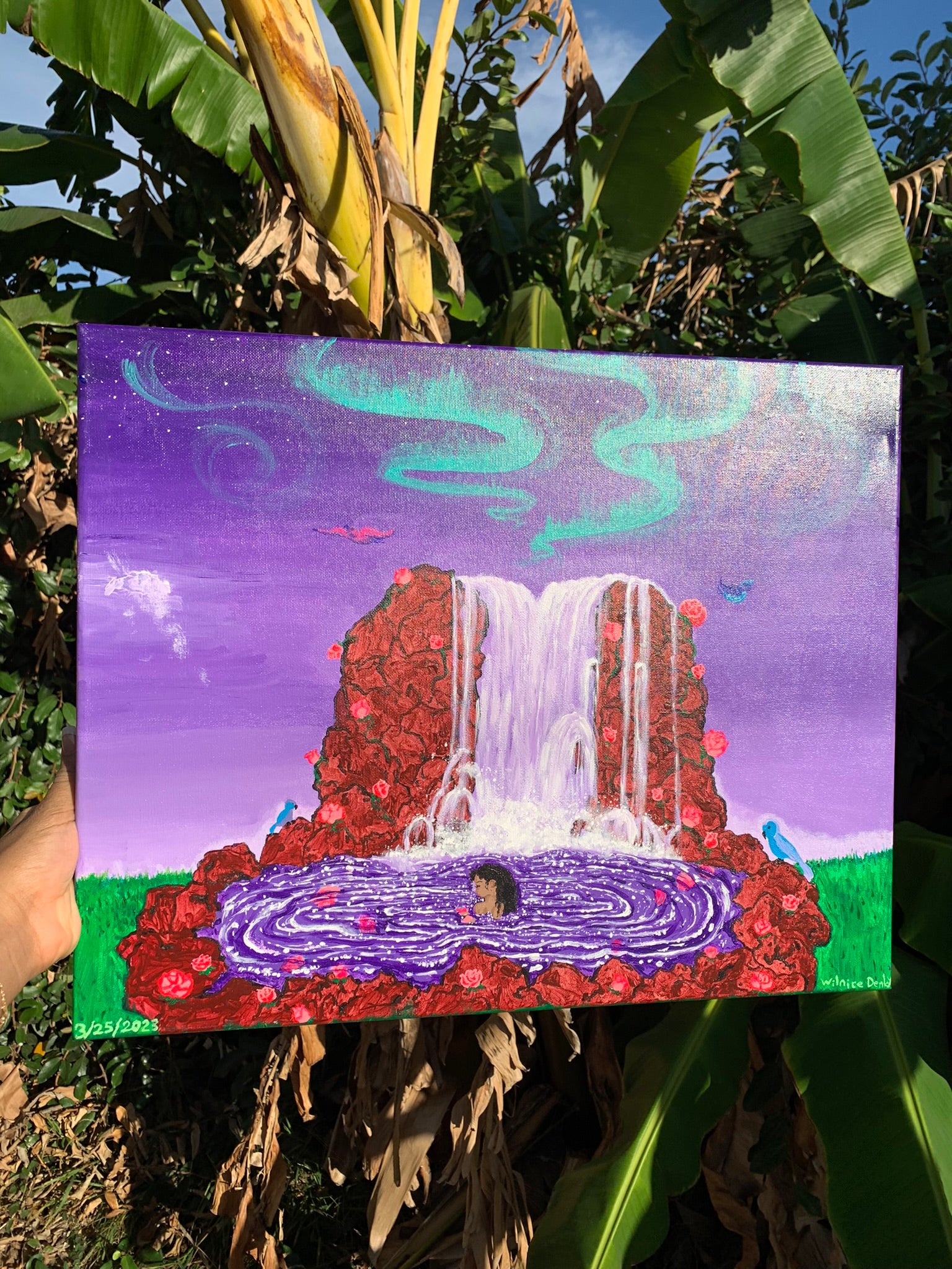 Climbing Rose Waterfall Sanctuary Original Painting