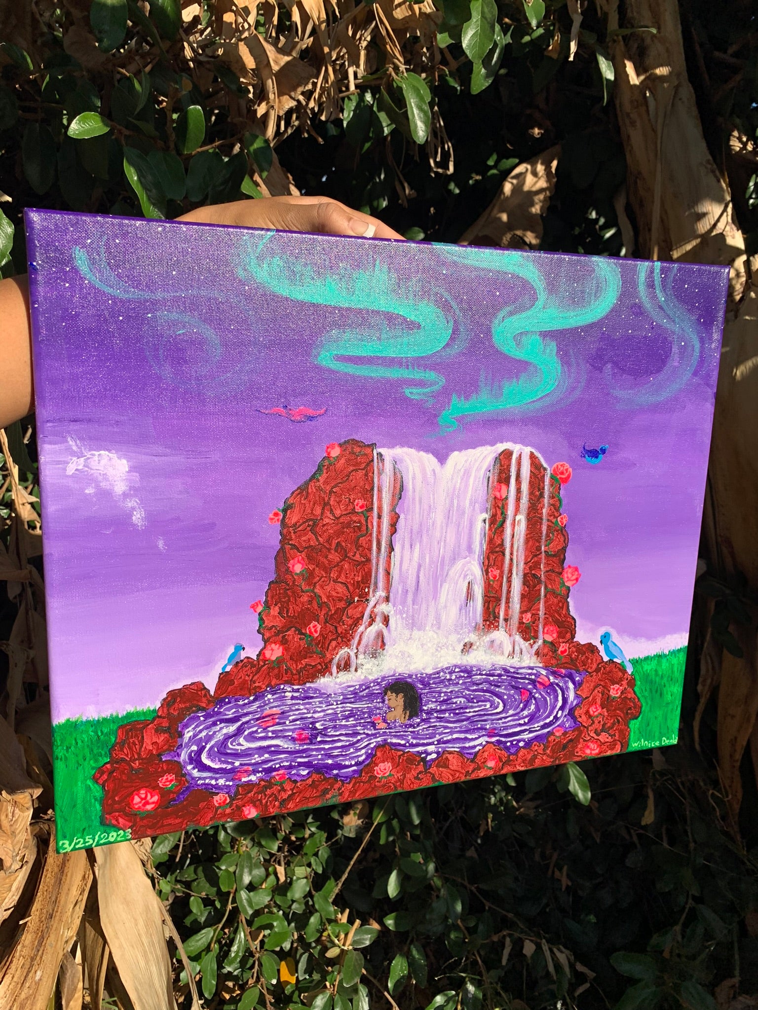 Climbing Rose Waterfall Sanctuary Original Painting