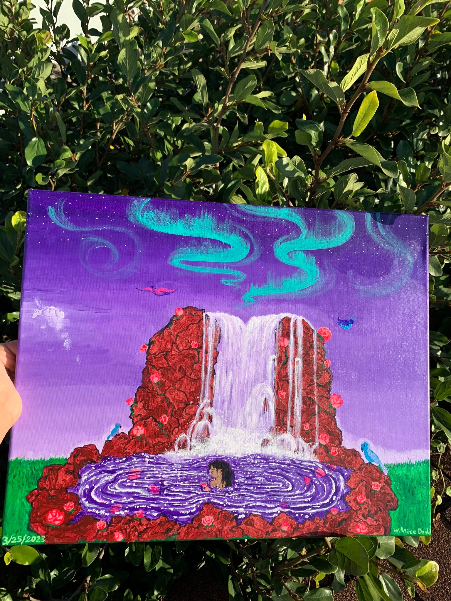 Climbing Rose Waterfall Sanctuary Original Painting