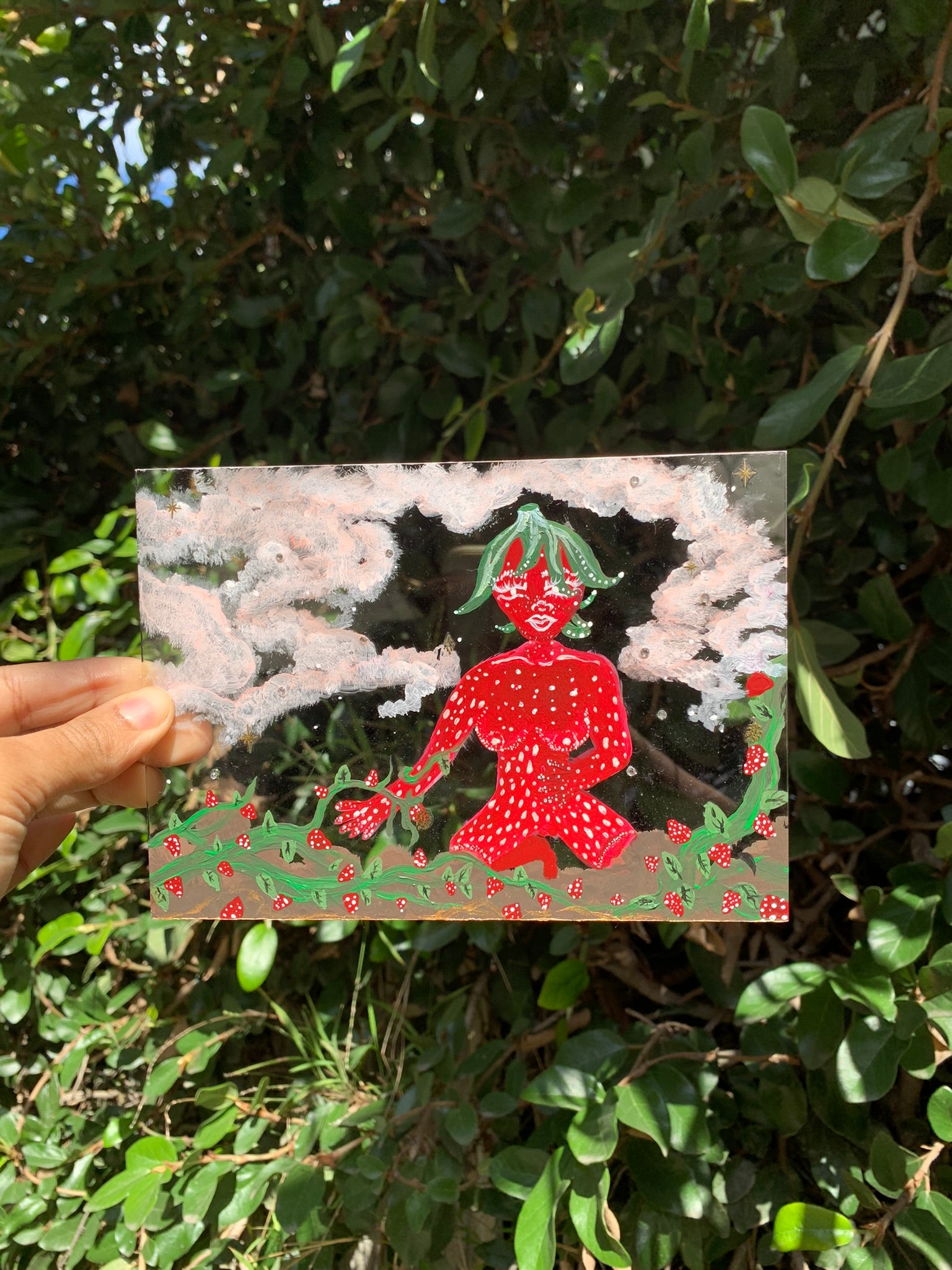 A little strawberry lady tending to her children Original Painting