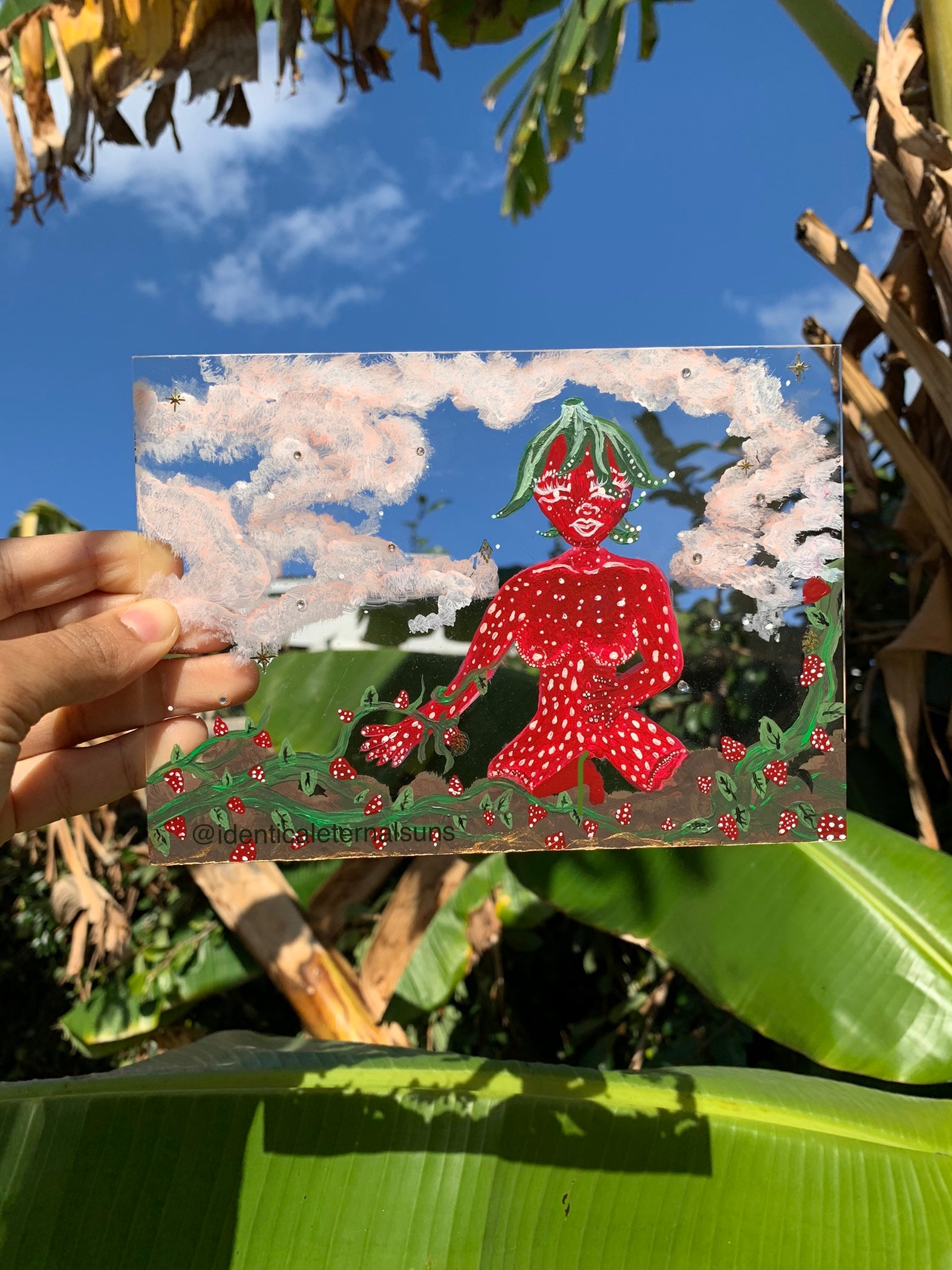 A little strawberry lady tending to her children Original Painting