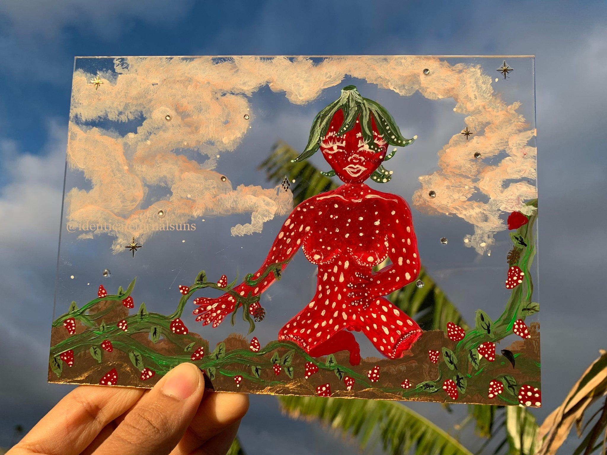 A little strawberry lady tending to her children Original Painting