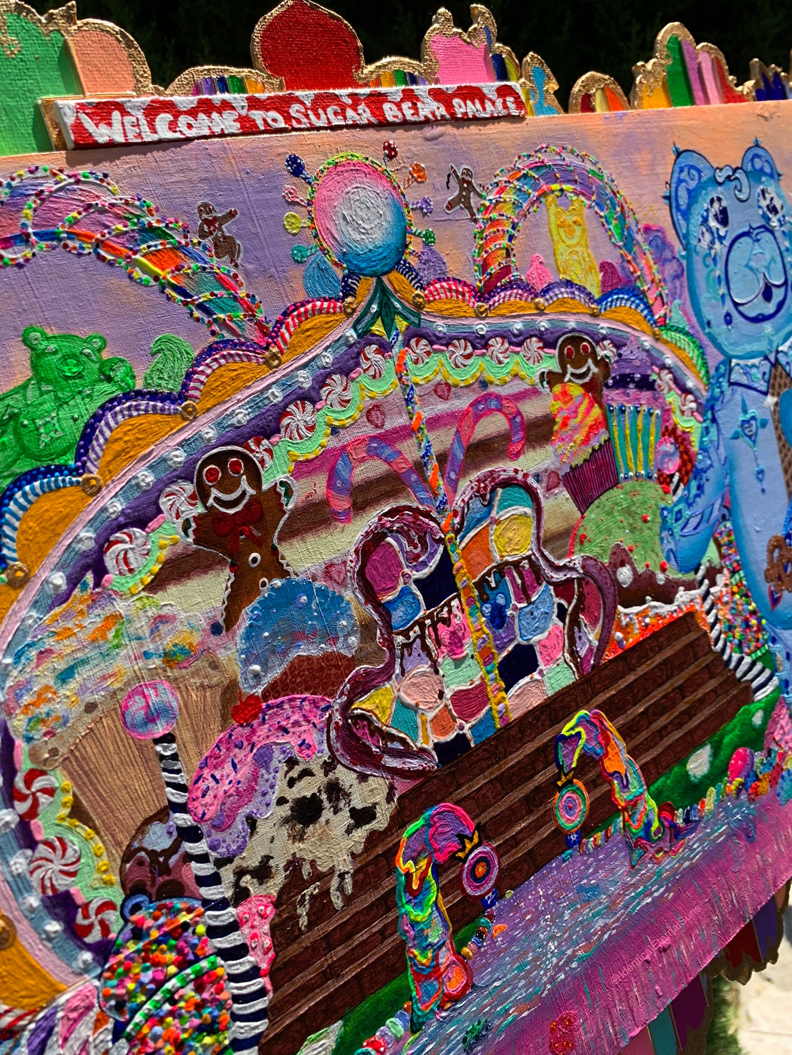 Sugar Bear Palace, Sugar Bear Palace Original Painting, Identicaleternalsuns, art collection, DenleyTwins, whimsical, interactiveart, majestic, ecstatic, colorful, wonderland, surrealism, childlike, visionaryart, art ,painting, expression, sugarbears, uniquefinds, sweetheart, homesweethome, candyshop, bearart, nostalgia, sugar, candy, candyland, palace, sweettooth, dessert, kindness, otherworldly, cute, empathy, sugarbearartwork, bakeryart, candystoreartwork, candyshopart,