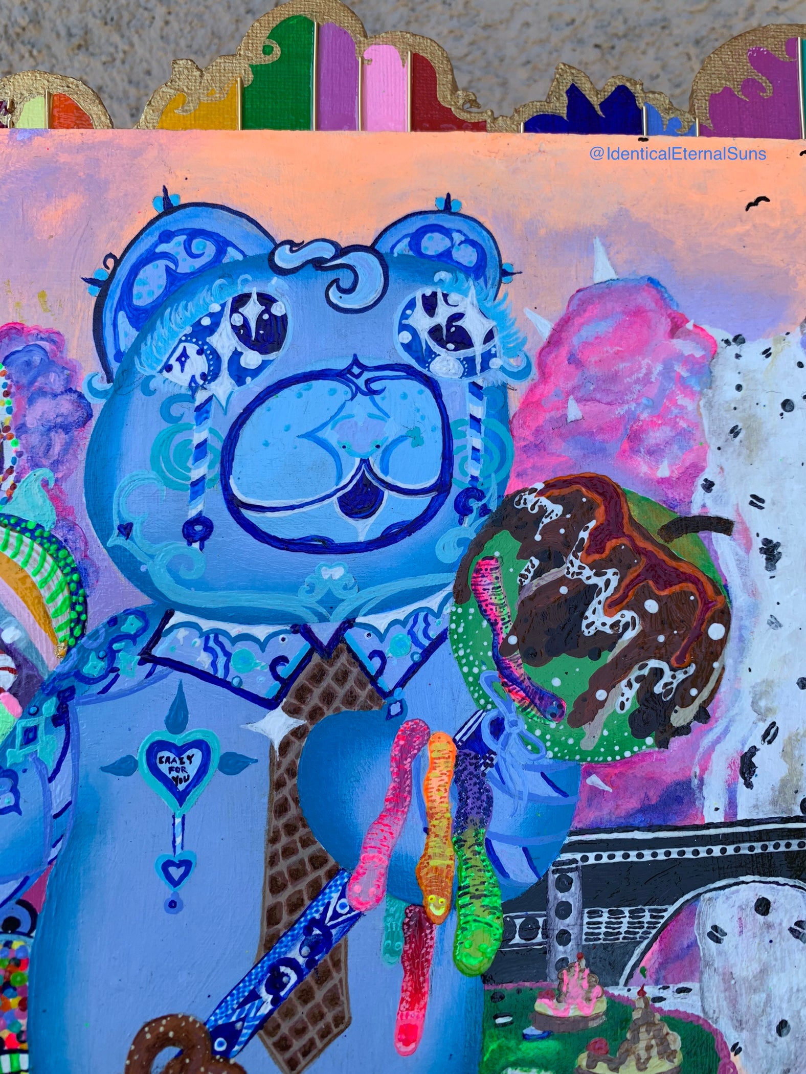 Sugar Bear Palace, Sugar Bear Palace Original Painting, Identicaleternalsuns, art collection, DenleyTwins, whimsical, interactiveart, majestic, ecstatic, colorful, wonderland, surrealism, childlike, visionaryart, art ,painting, expression, sugarbears, uniquefinds, sweetheart, homesweethome, candyshop, bearart, nostalgia, sugar, candy, candyland, palace, sweettooth, dessert, kindness, otherworldly, cute, empathy, sugarbearartwork, bakeryart, candystoreartwork, candyshopart,