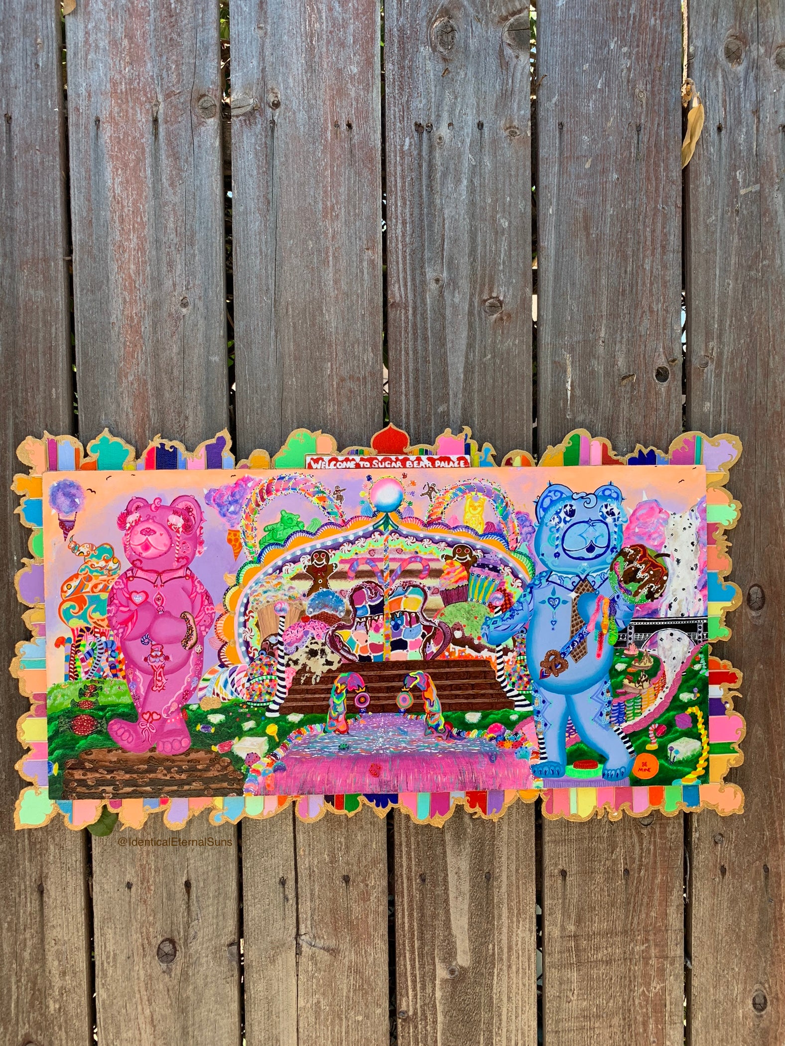 Sugar Bear Palace, Sugar Bear Palace Original Painting, Identicaleternalsuns, art collection, DenleyTwins, whimsical, interactiveart, majestic, ecstatic, colorful, wonderland, surrealism, childlike, visionaryart, art ,painting, expression, sugarbears, uniquefinds, sweetheart, homesweethome, candyshop, bearart, nostalgia, sugar, candy, candyland, palace, sweettooth, dessert, kindness, otherworldly, cute, empathy, sugarbearartwork, bakeryart, candystoreartwork, candyshopart,