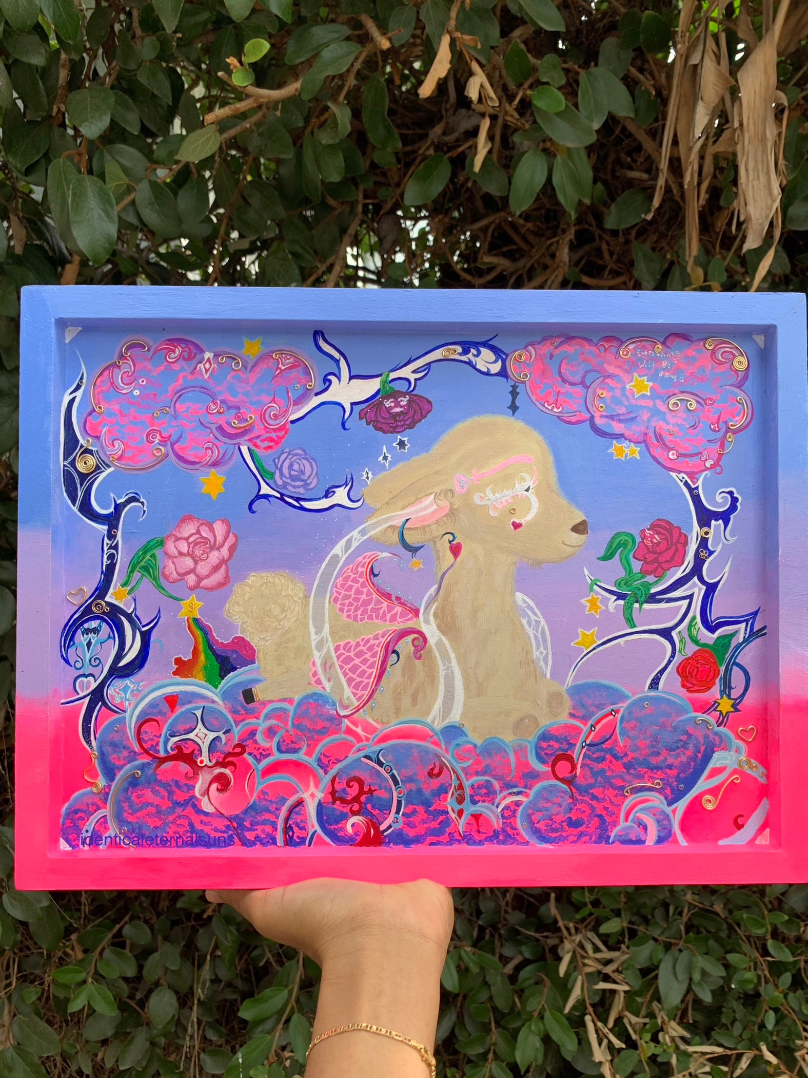 In an Opalescent Dream Realm lies a Baby Llama Original Painting