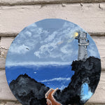 A lighthouse peers over the horizon nearby Original Painting