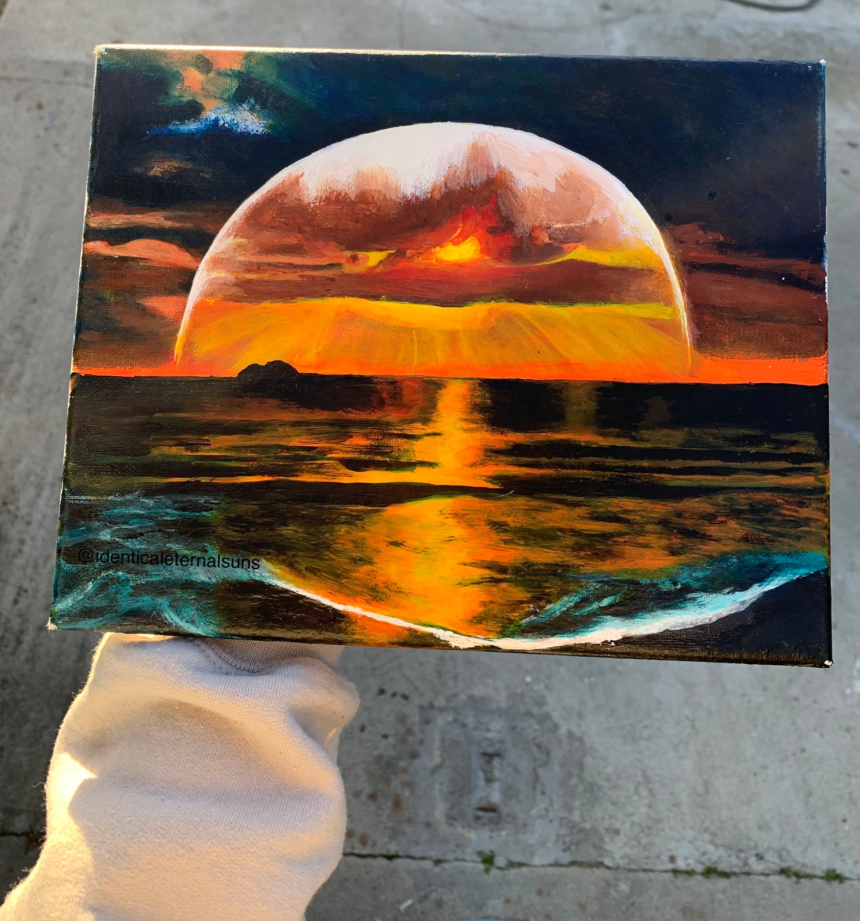 Solar Seashores, Solar Seashores original seascape painting, realistic sunset ocean landscape painting. A seascape sunset by the ocean realistic painting. Sunset by the Ocean artwork. Sunset by the Sea painting for sale. Solar Ocean canvas artwork. Seascape painting. Original Sunset painting. Sunset artwork. Nature landscapes. Sunset landscape painting. Sunset by the seashores landscape artwork. Solar seashores art painting, Identicaleternalsuns