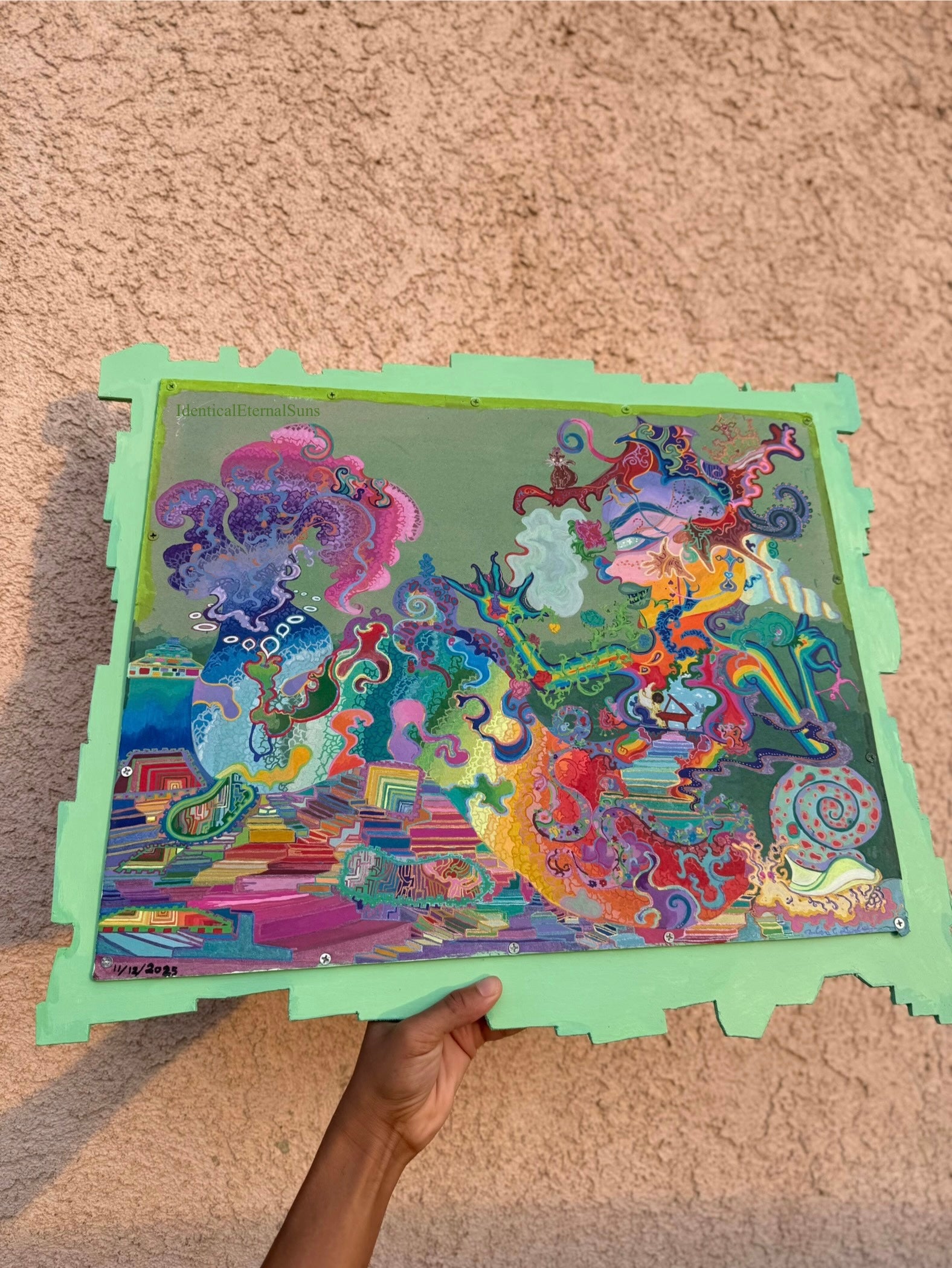 Seafoam, Siren Art, ethereal, surrealism, surreal art, detailed artwork, colorpop art, neon trippy, trippy landscapes, alien art, toxic wasteland inspired, Siren energy, subconscious mind, unconscious mind, bismuth, bismuth crystal inspo, crystal painting, whimsical, whimsy goth, IdenticalEternalSuns, Denley Twins, fantastical art, surreal paintings, whimsical artwork, colorful surrealism, detailed fantasy art, vibrant surreal art, highly detailed paintings, maximalist art, colorful fine art imaginative art