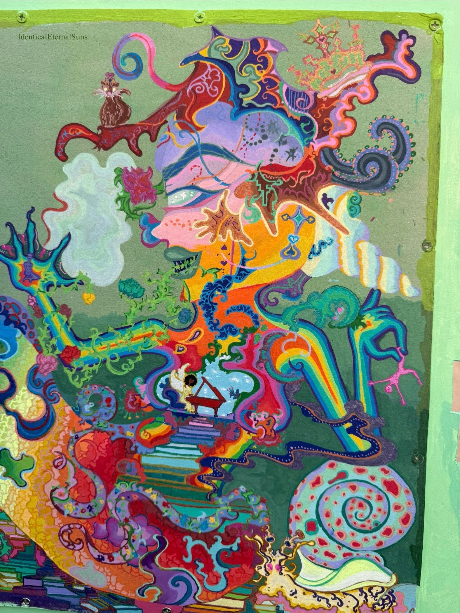 Seafoam, Siren Art, ethereal, surrealism, surreal art, detailed artwork, colorpop art, neon trippy, trippy landscapes, alien art, toxic wasteland inspired, Siren energy, subconscious mind, unconscious mind, bismuth, bismuth crystal inspo, crystal painting, whimsical, whimsy goth, IdenticalEternalSuns, Denley Twins, fantastical art, surreal paintings, whimsical artwork, colorful surrealism, detailed fantasy art, vibrant surreal art, highly detailed paintings, maximalist art, colorful fine art imaginative art
