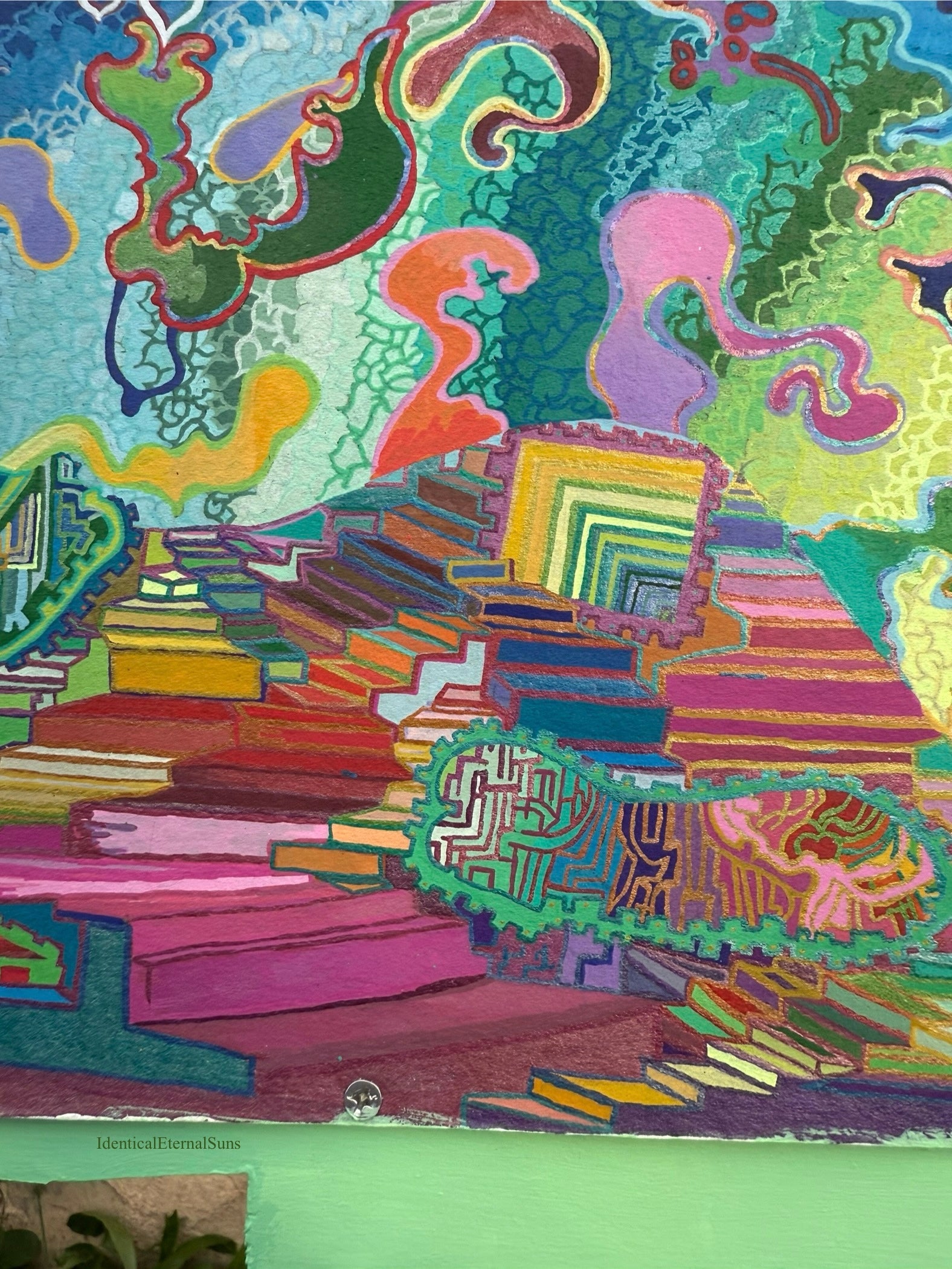 Seafoam, Siren Art, ethereal, surrealism, surreal art, detailed artwork, colorpop art, neon trippy, trippy landscapes, alien art, toxic wasteland inspired, Siren energy, subconscious mind, unconscious mind, bismuth, bismuth crystal inspo, crystal painting, whimsical, whimsy goth, IdenticalEternalSuns, Denley Twins, fantastical art, surreal paintings, whimsical artwork, colorful surrealism, detailed fantasy art, vibrant surreal art, highly detailed paintings, maximalist art, colorful fine art imaginative art