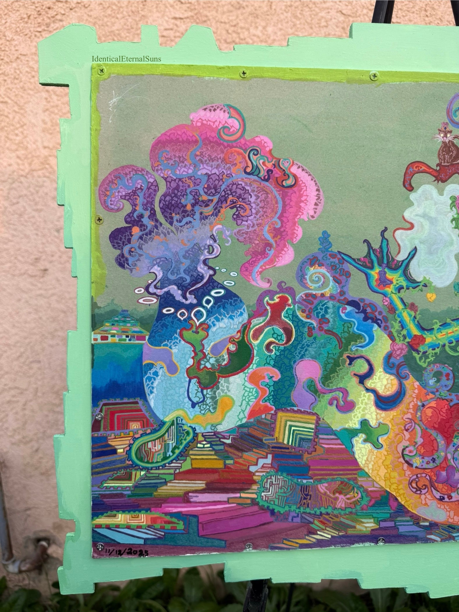 Seafoam, Siren Art, ethereal, surrealism, surreal art, detailed artwork, colorpop art, neon trippy, trippy landscapes, alien art, toxic wasteland inspired, Siren energy, subconscious mind, unconscious mind, bismuth, bismuth crystal inspo, crystal painting, whimsical, whimsy goth, IdenticalEternalSuns, Denley Twins, fantastical art, surreal paintings, whimsical artwork, colorful surrealism, detailed fantasy art, vibrant surreal art, highly detailed paintings, maximalist art, colorful fine art imaginative art