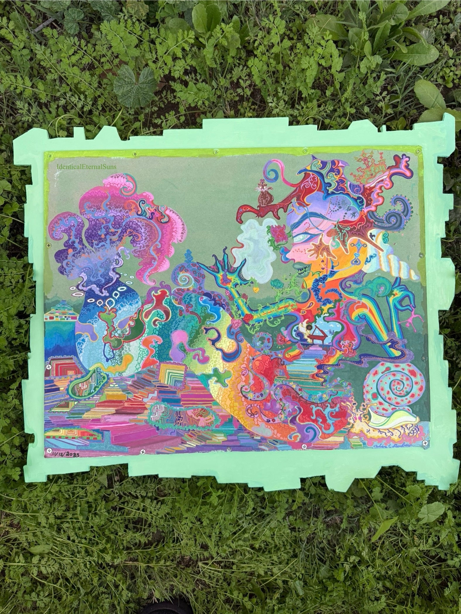 Seafoam, Siren Art, ethereal, surrealism, surreal art, detailed artwork, colorpop art, neon trippy, trippy landscapes, alien art, toxic wasteland inspired, Siren energy, subconscious mind, unconscious mind, bismuth, bismuth crystal inspo, crystal painting, whimsical, whimsy goth, IdenticalEternalSuns, Denley Twins, fantastical art, surreal paintings, whimsical artwork, colorful surrealism, detailed fantasy art, vibrant surreal art, highly detailed paintings, maximalist art, colorful fine art imaginative art
