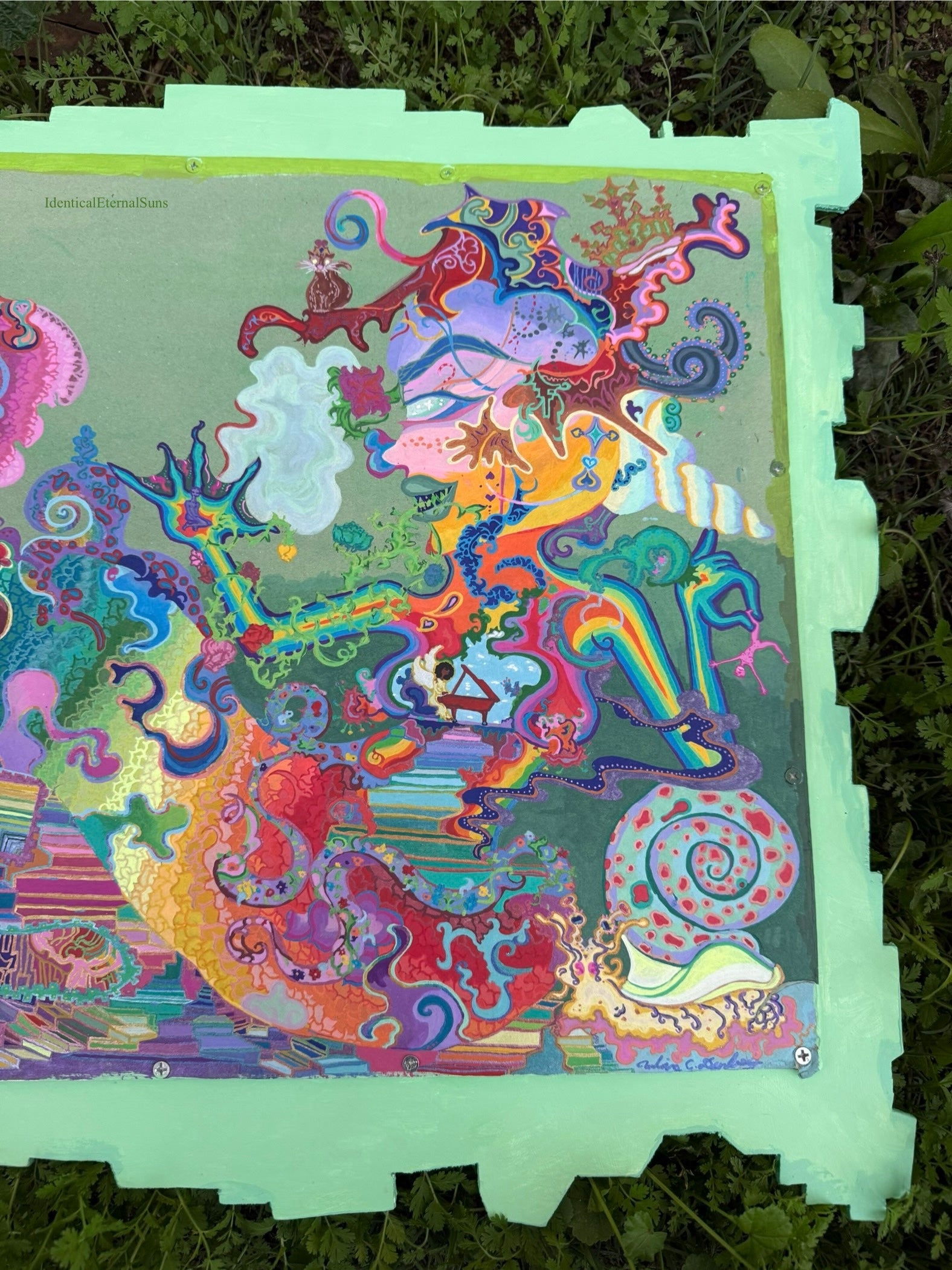 Seafoam, Siren Art, ethereal, surrealism, surreal art, detailed artwork, colorpop art, neon trippy, trippy landscapes, alien art, toxic wasteland inspired, Siren energy, subconscious mind, unconscious mind, bismuth, bismuth crystal inspo, crystal painting, whimsical, whimsy goth, IdenticalEternalSuns, Denley Twins, fantastical art, surreal paintings, whimsical artwork, colorful surrealism, detailed fantasy art, vibrant surreal art, highly detailed paintings, maximalist art, colorful fine art imaginative art