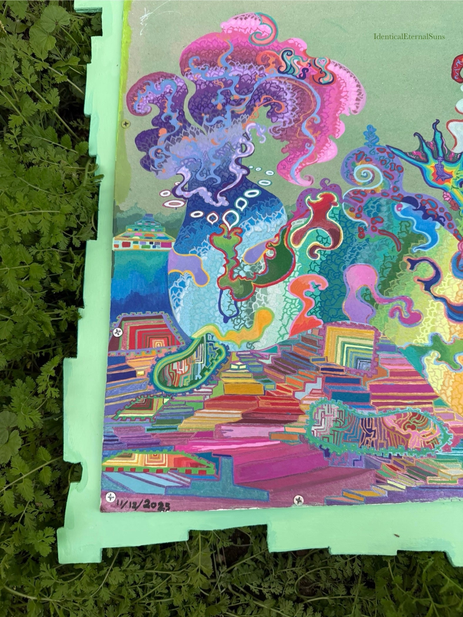 Seafoam, Siren Art, ethereal, surrealism, surreal art, detailed artwork, colorpop art, neon trippy, trippy landscapes, alien art, toxic wasteland inspired, Siren energy, subconscious mind, unconscious mind, bismuth, bismuth crystal inspo, crystal painting, whimsical, whimsy goth, IdenticalEternalSuns, Denley Twins, fantastical art, surreal paintings, whimsical artwork, colorful surrealism, detailed fantasy art, vibrant surreal art, highly detailed paintings, maximalist art, colorful fine art imaginative art