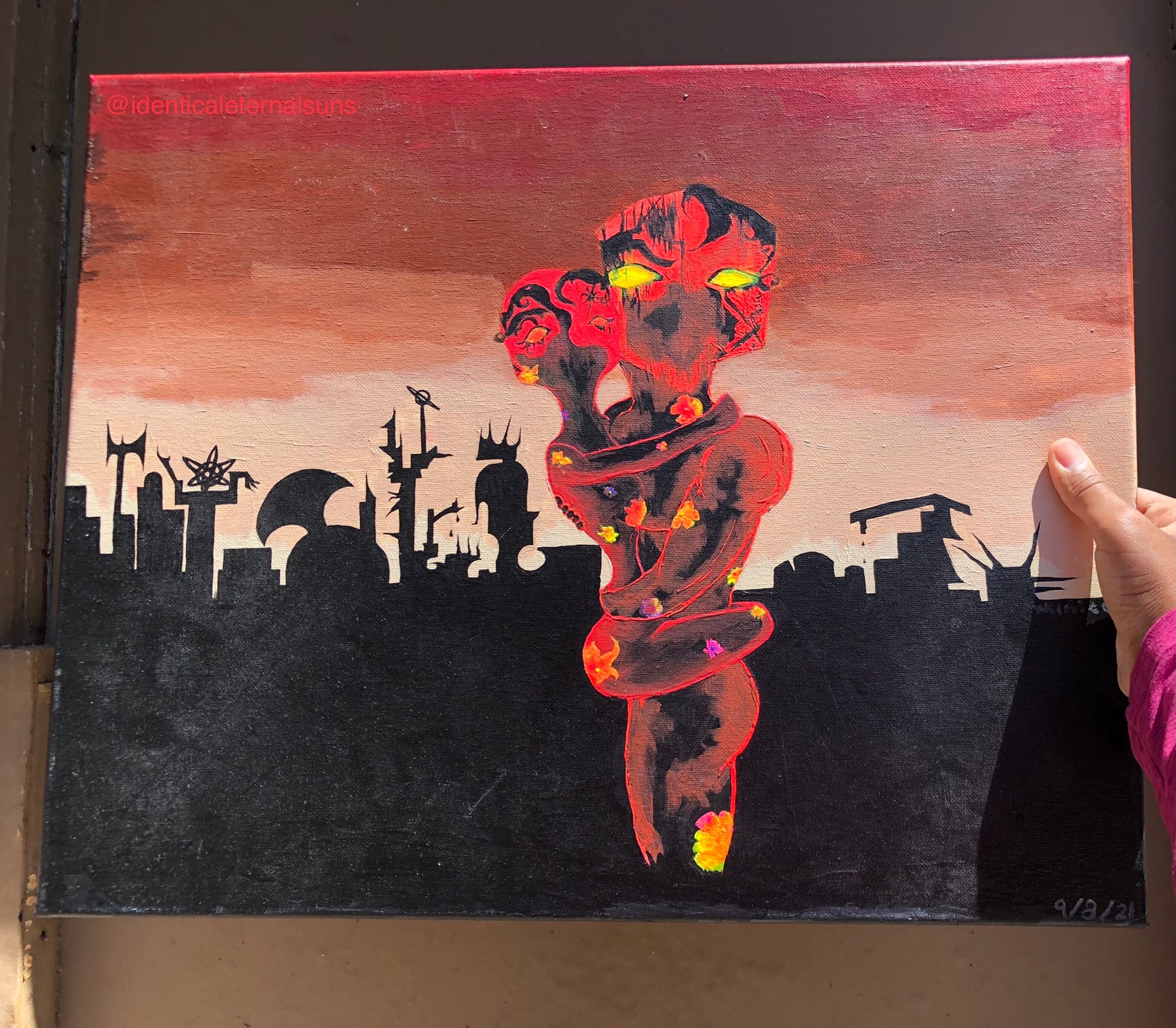 Magma Lovers in an abandoned town Original painting