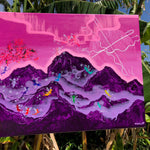 Crystal Amethyst Fairy artwork. Mystical fairies creating purple fog and heaven on earth to preserve the purple mountains, Surreal purple mountains, Otherworldly Rainbow Mountain fairies, Fairycore art inspo, Rainbow Fae paintings,. Fairy core painting. Mystical Fairies Original art, Mystical fairies in the Amethyst Mountains, IdenticalEternalsuns, Mystical fairies preserving the Amethyst Mountains 