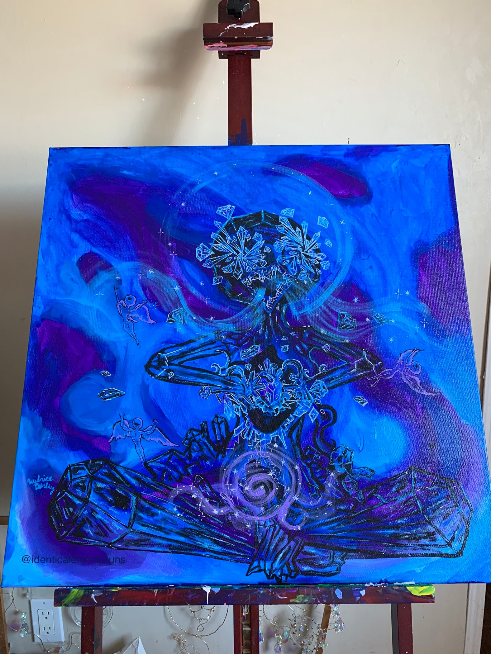 Blue Crystal Lotus Heart Original Painting