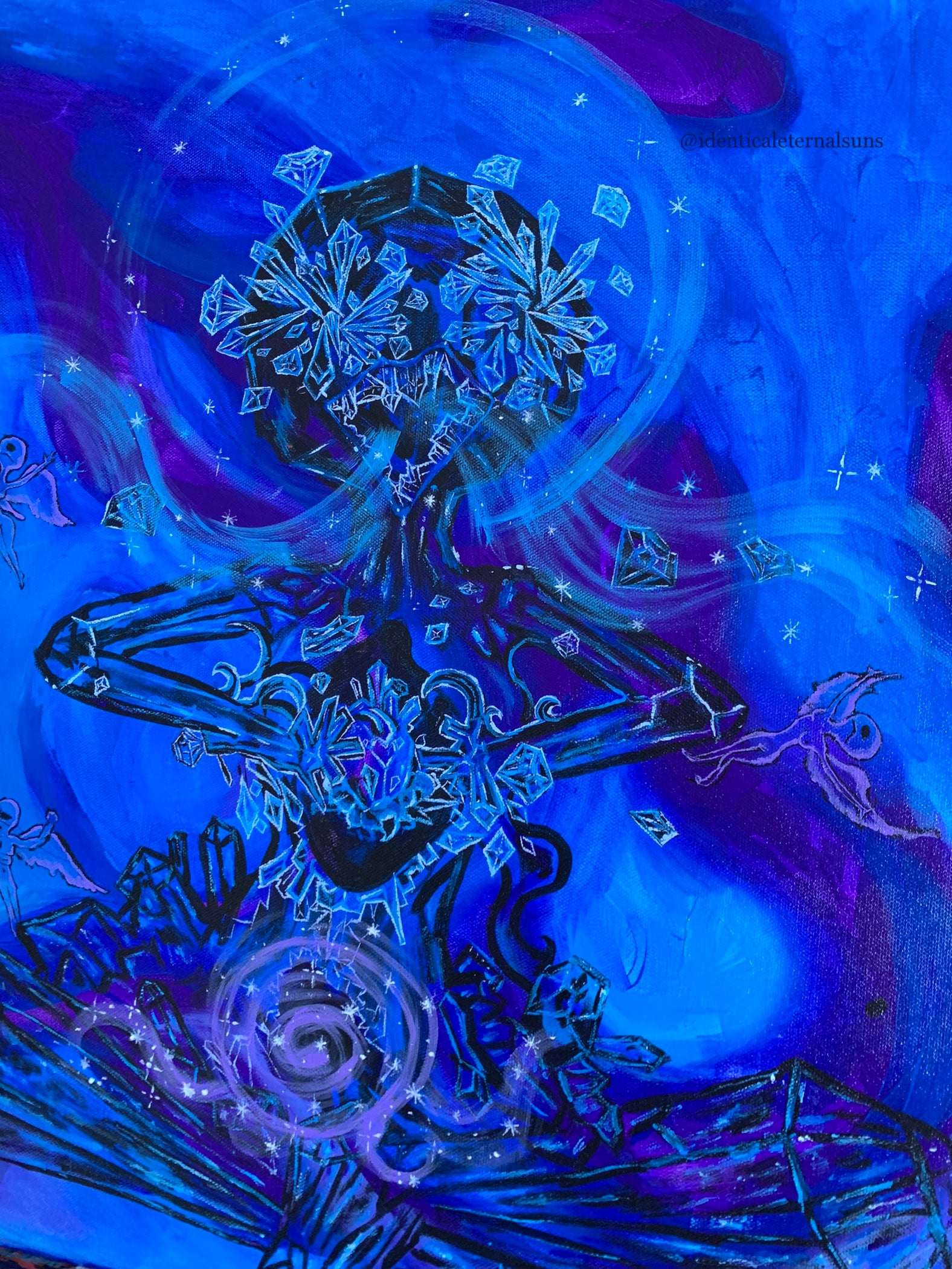 Blue Crystal Lotus Heart Original Painting