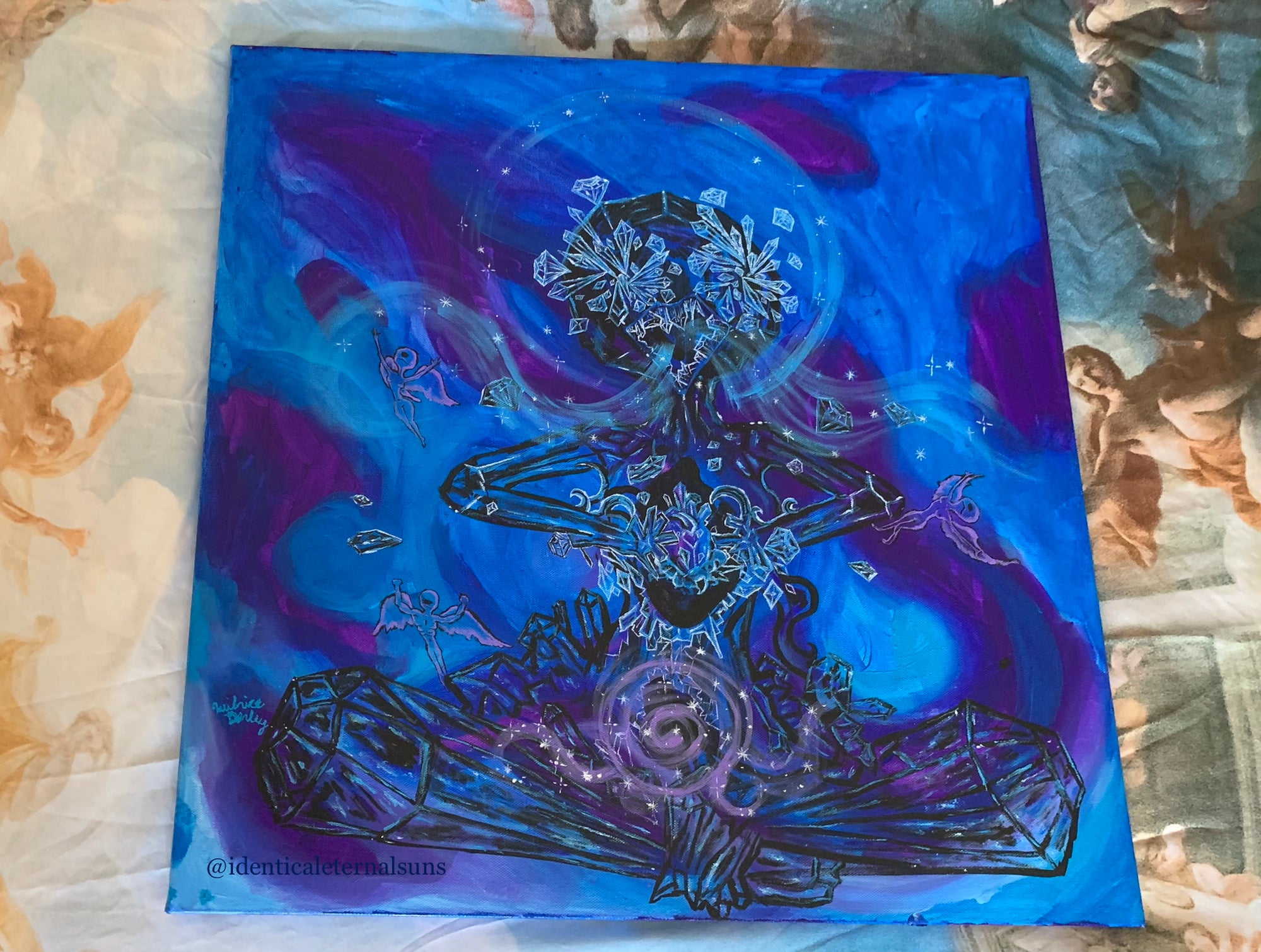 Blue Crystal Lotus Heart Original Painting