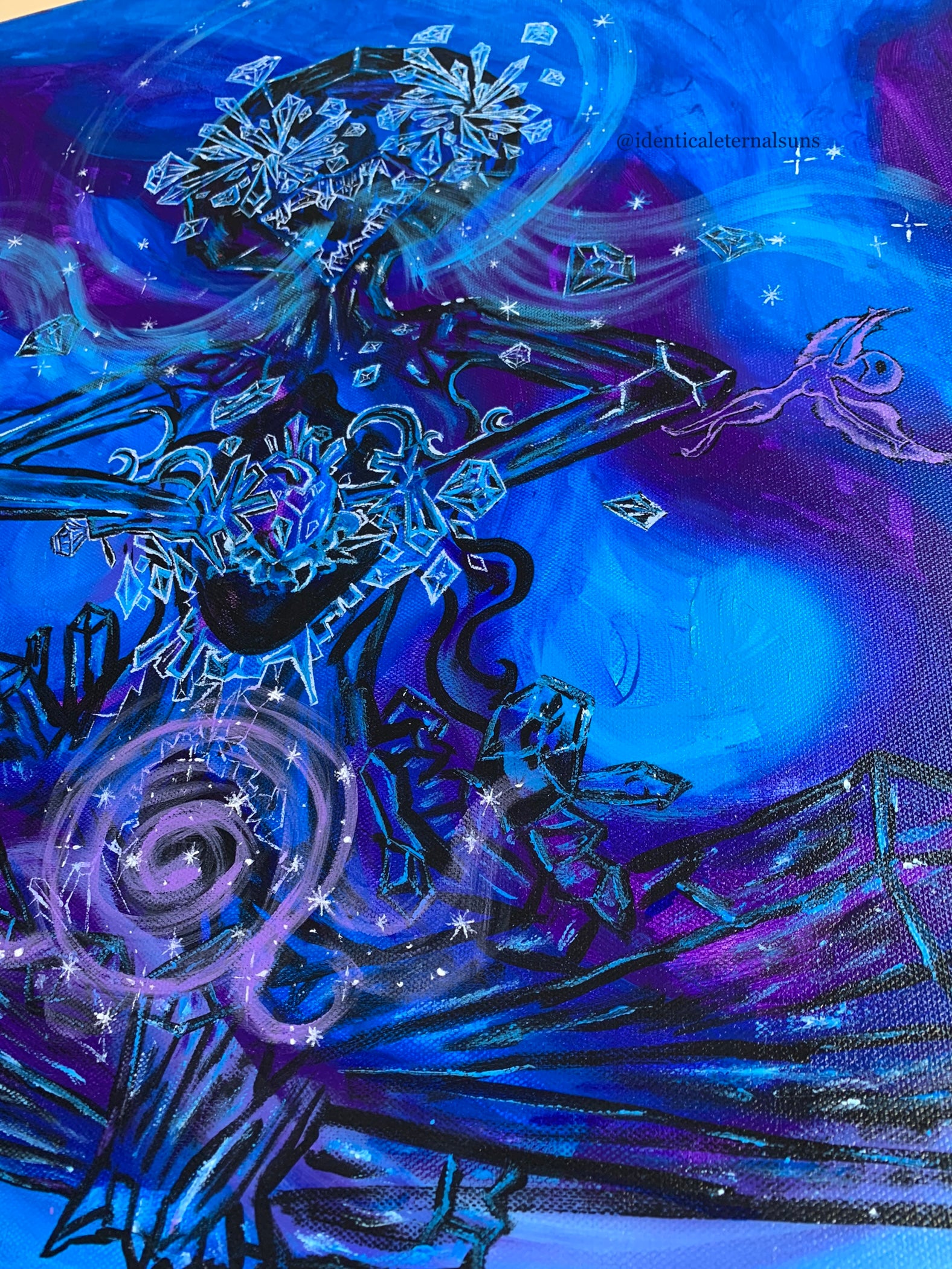 Blue Crystal Lotus Heart Original Painting