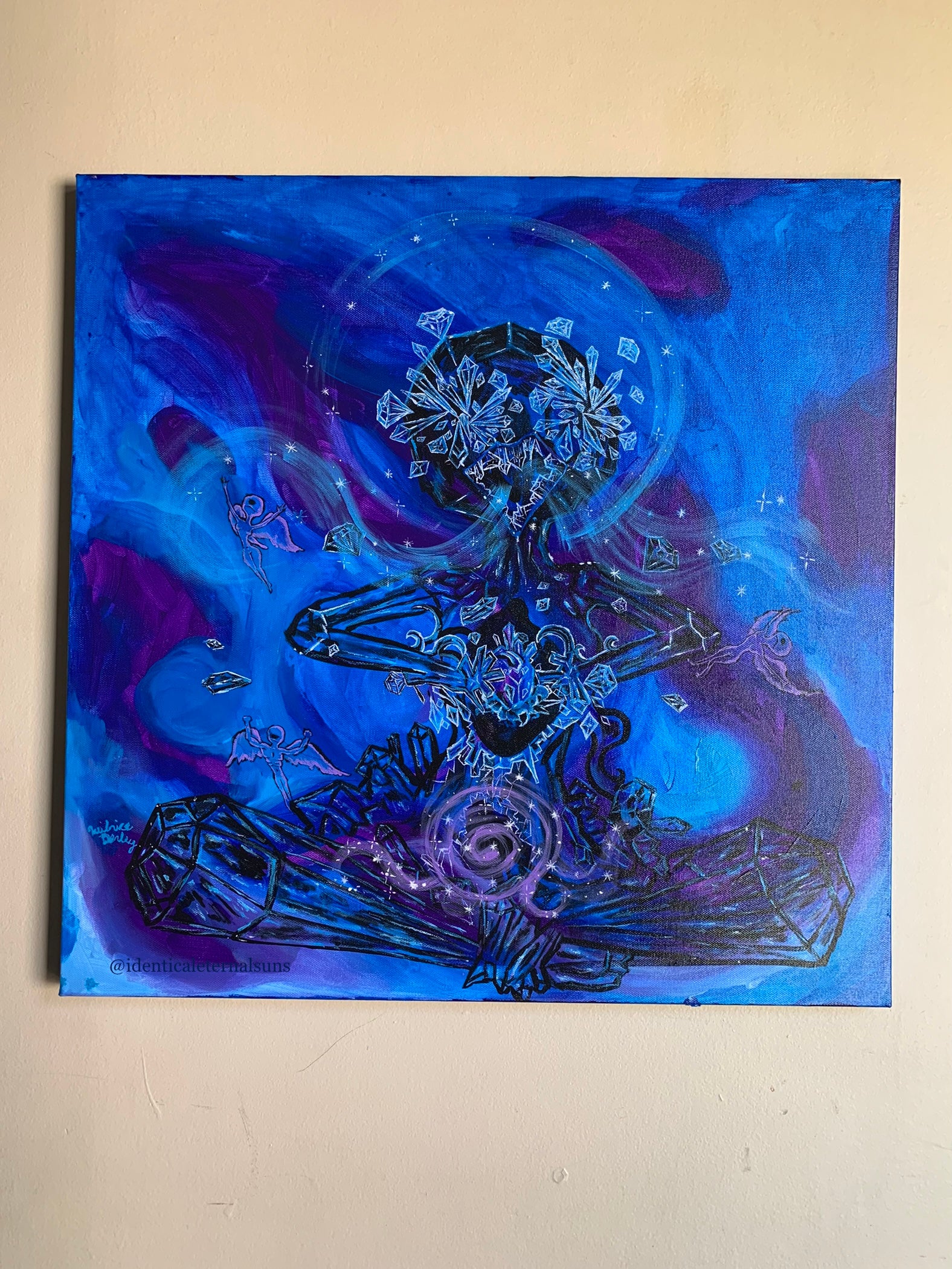 Blue Crystal Lotus Heart Original Painting