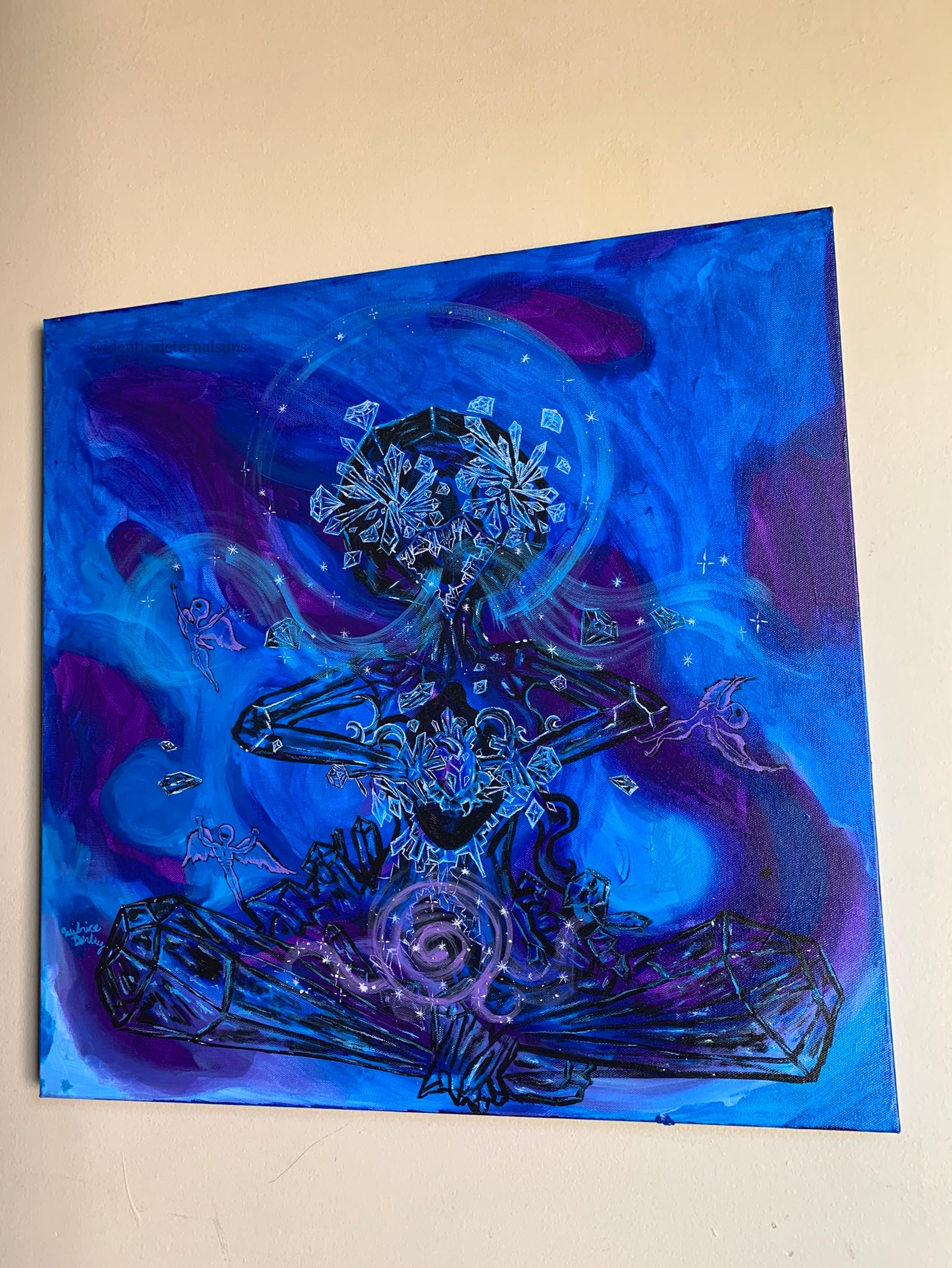 Blue Crystal Lotus Heart Original Painting