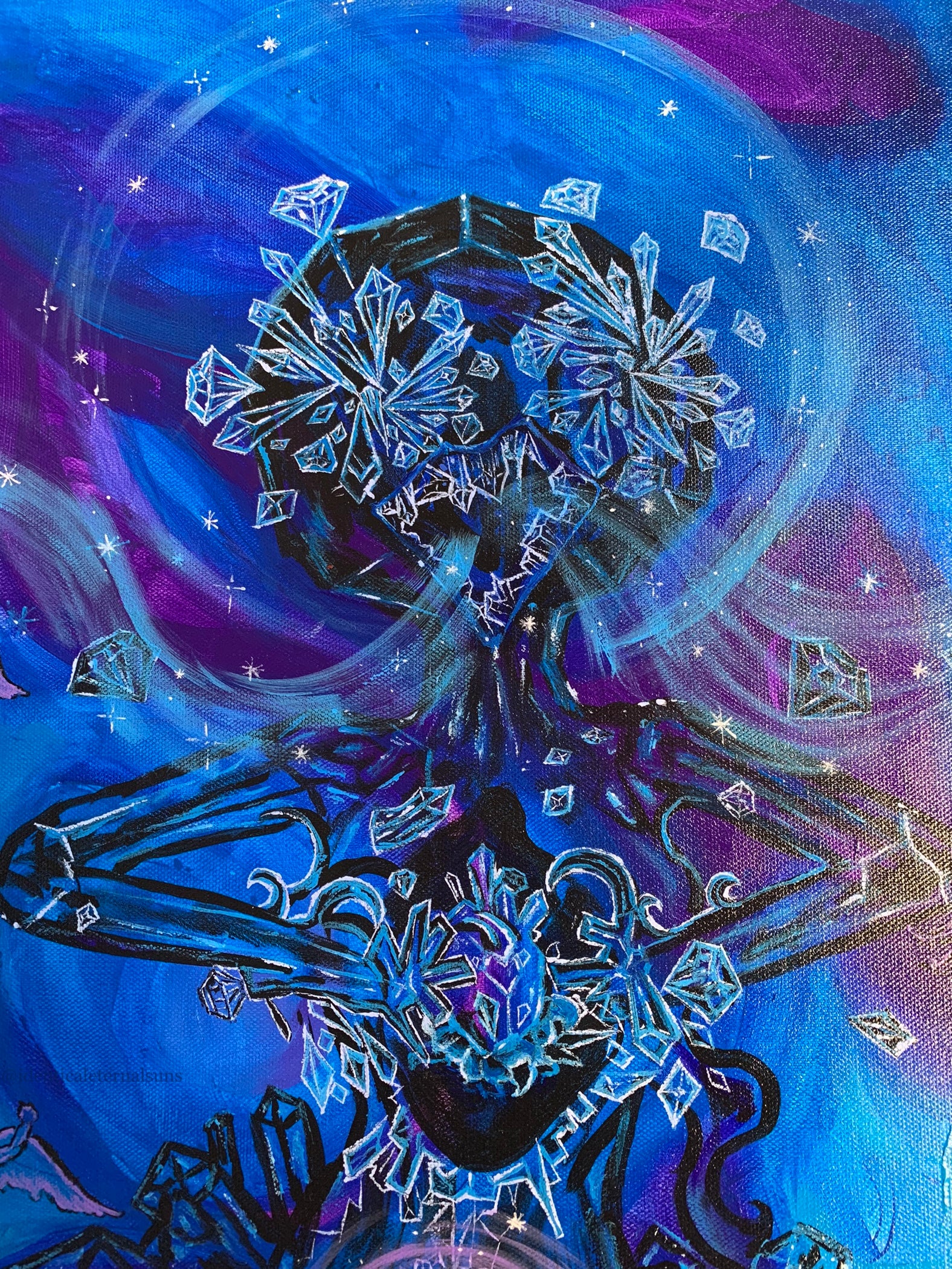 Blue Crystal Lotus Heart Original Painting