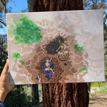 Emerging from a very dark abandoned cave emerges the triple three solar sound femmes that hold the magnetic sound principle of creation coming into the light, Whimsical earthy artwork, Musical notes inspired paintings. Playful music canvas wall art. Musical note art paintings. Treble clef art paintings, The Triple Treble Clef sisters, music room decor, Identicaleternalsuns