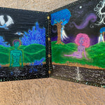 Twin soul lovers from the angelic realms of the 7th and 8th Dimension artwork. Twinflame artwork. Childlike fantasy bedazzled wood storybook painting. The story of the 7th dimensional soul lovers meeting together once again in this life to love each other before they both ascend into another universe, Interactive StoryBook, kid core, childlike art aesthetic, IdenticalEternalsuns, The story of the 7th dimensional soul lovers Interactive StoryBook