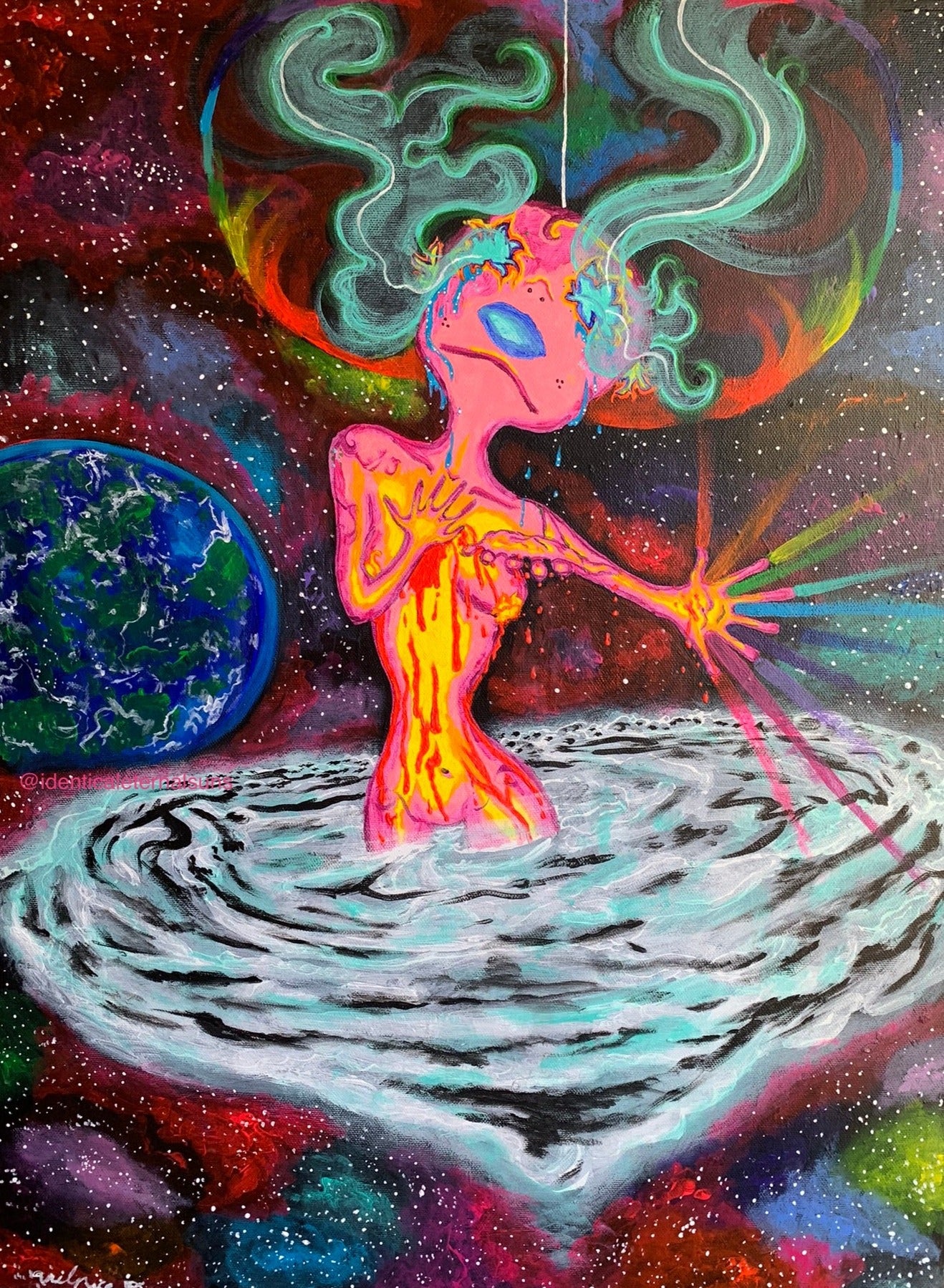 Pink Magenta Diamond Cosmic Femme being who bleeds universal love art painting. Angelic creature art, cosmic diamond alien, magenta cosmic, She causes galaxies to spin, cosmic alien femme painting, Pink alien aesthetic, Divine cosmic feminine quotes, out of this world space alien girl, Identicaleternalsuns, pink trippy alien, Pink Magenta Diamond Cosmic Femme