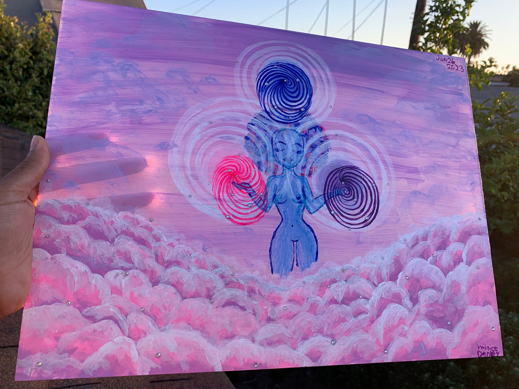 Sky Femme Eternal Spiral Creatrix original painting, Divine feminine, her powerful creation energy that resides within her DNA. The cosmic womb of creation artwork. The sacred geometry of swirls that resembles the expansion of eternal life. Sky femme eternal spiral creatrix artwork. Divine Feminine painting. Sacred feminine artwork. Eternal Spiral of Life artwork, Identicaleternalsuns