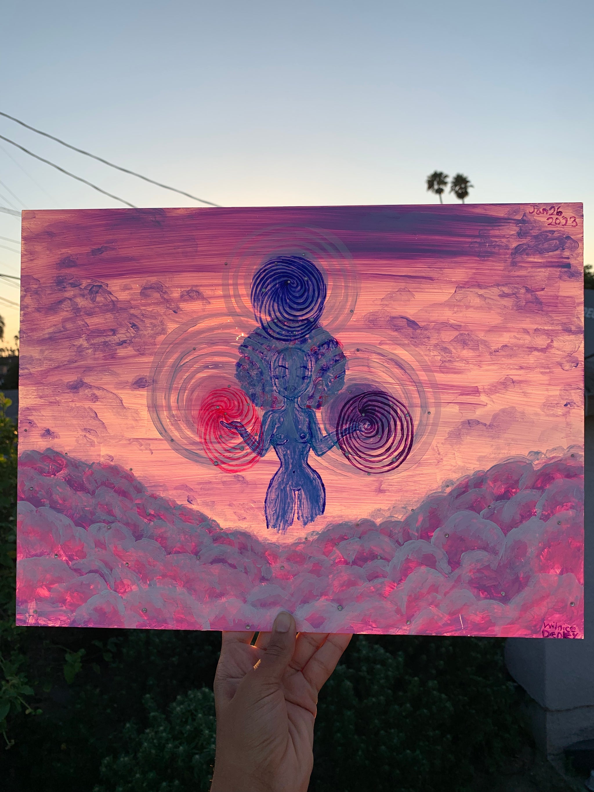 Sky Femme Eternal Spiral Creatrix original painting, Divine feminine, her powerful creation energy that resides within her DNA. The cosmic womb of creation artwork. The sacred geometry of swirls that resembles the expansion of eternal life. Sky femme eternal spiral creatrix artwork. Divine Feminine painting. Sacred feminine artwork. Eternal Spiral of Life artwork, Identicaleternalsuns