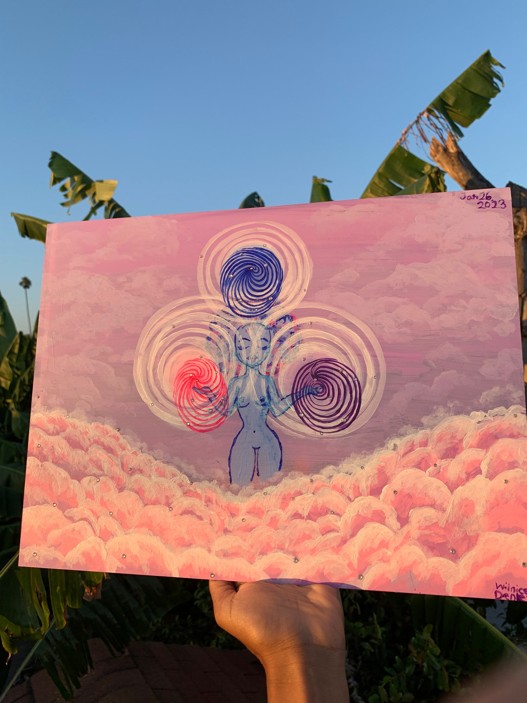 Sky Femme Eternal Spiral Creatrix original painting, Divine feminine, her powerful creation energy that resides within her DNA. The cosmic womb of creation artwork. The sacred geometry of swirls that resembles the expansion of eternal life. Sky femme eternal spiral creatrix artwork. Divine Feminine painting. Sacred feminine artwork. Eternal Spiral of Life artwork, Identicaleternalsuns