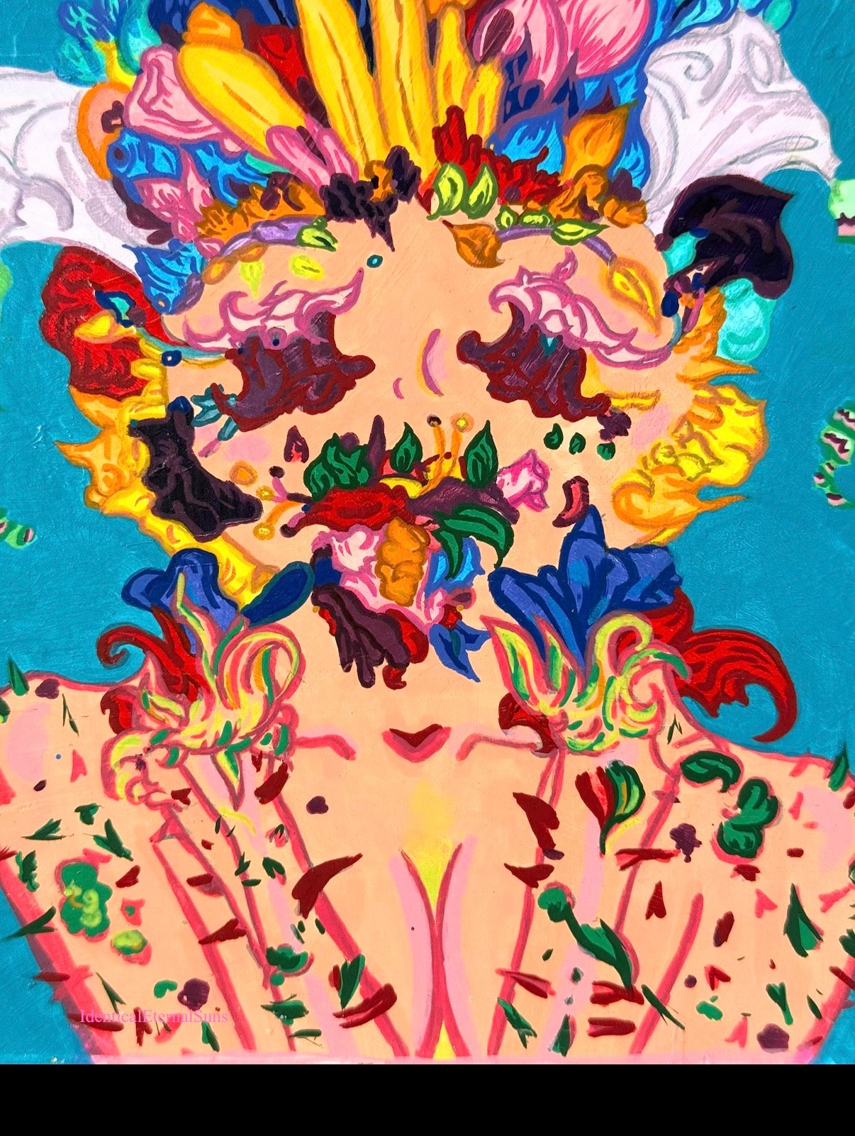 Flower Consumption Slide-in Original Painting, floral fusion, Surrealism, flower anomaly, nature art trippy, BotanicalBeauty Unique flower anomaly art, garden enthusiasts, floral fusion, rare crossbred blossoms, botanical beauty, nature-inspired surrealism,&nbsp;pashimina, surrealism, flower consumption trippyfantastical art, surreal paintings, whimsical artwork, colorful surrealism, detailed fantasy art, vibrant surreal art, highly detailed paintings, maximalist art, colorful fine art, imaginative painting