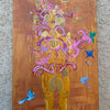 Abundantka Honeysuckle: the honeycomb femme Original Painting, flowerpower, sacred feminine, bee priestess, milk and honey, creator, heaven on earth, surrealism, Abundantka Honeysuckle honeycomb femme, painting, golden hour, golden, honey, nectar, radiance, brilliance, abundance, beauty, sweetness, fantastical art, surreal paintings, whimsical artwork, colorful surrealism, detailed fantasy art, vibrant surreal art, highly detailed paintings, maximalist art, colorful fine art, imaginative painting, dreamlike