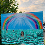 Paradise in the Sweet Life Original artwork, The divine feminine enjoy the sweet good life of being present in the moment. Rainbow beachy girl art, Girls at the Ocean art, Women by the Sea originals, Women of color by the sea, WOC artwork, Sisterhood Ocean Paradise original art painting, IdenticalEternalsuns, Paradise in the sweet life 