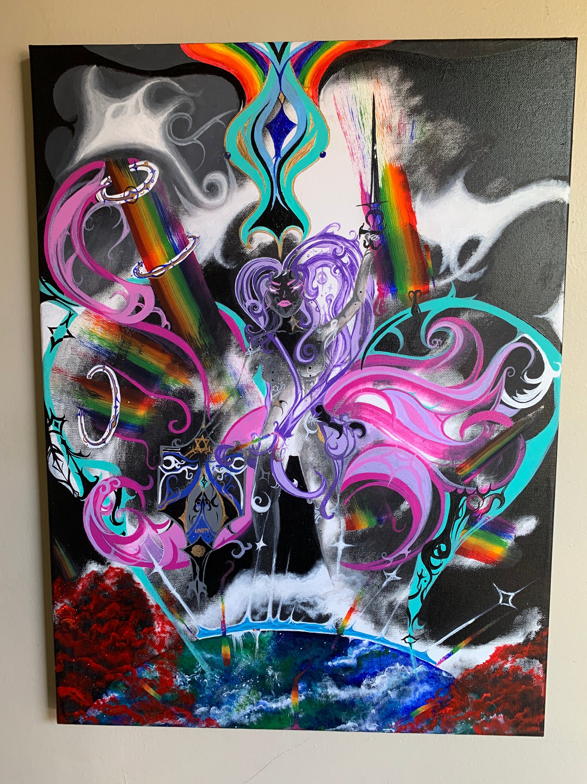 Invisible silver crystal femme from the Amethyst purple order Original Painting