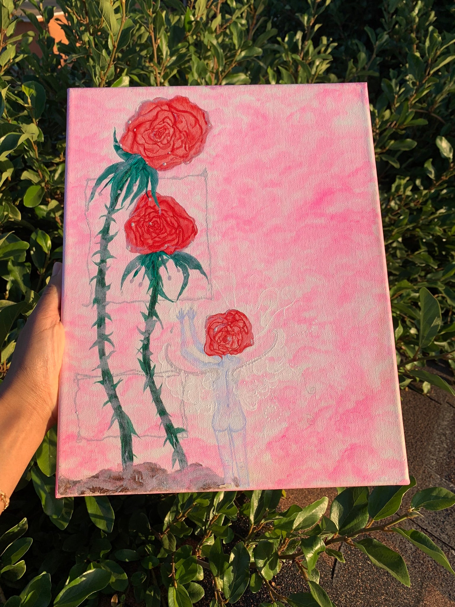 Loving Rose Parents with their Rose Child Original Painting