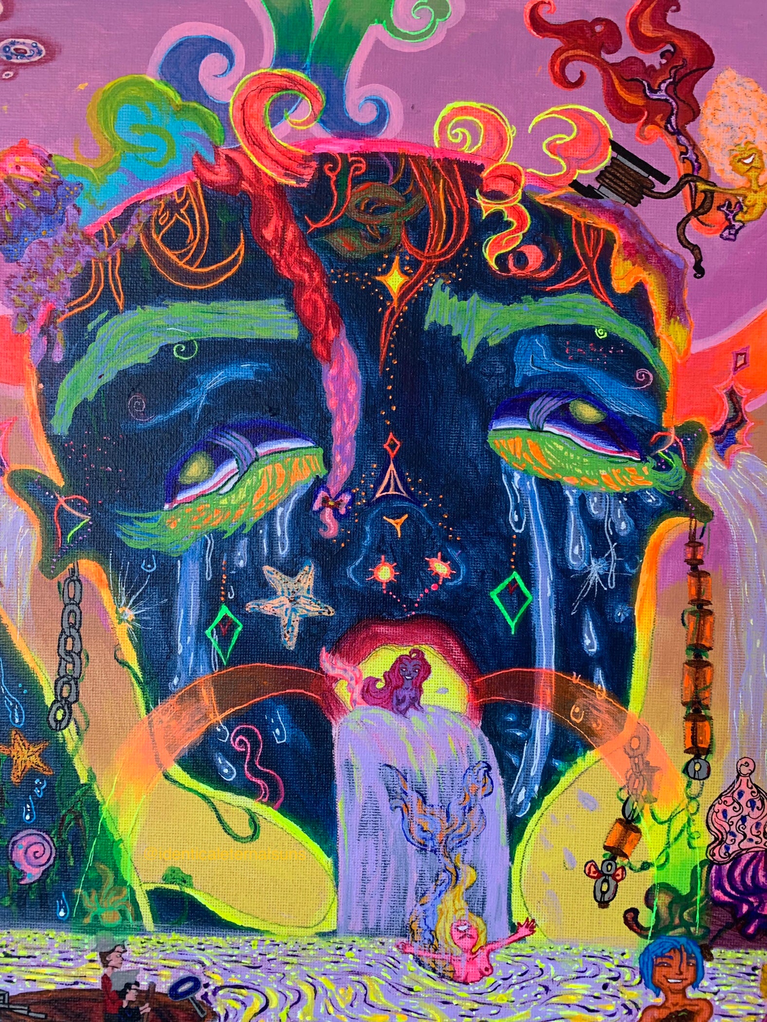 Feminine rage and chaotic desire painting, Identicaleternalsuns, DenleyTwins, Whimsical, radiant, otherworldly, glorious, fantastical, eternal, divine, unicorn, unicorn princess, visionary, Dreamy, heavenly, cosmic, wonderland, euphoria, playful, Ecstatic, fairytale, transformation, magical, magical art, fantastical, thallasophobia, seamonster, seacreature, aquatic, abyss, sailors, scurvy, femininerage, femalerage, chaos, deepbluesea, chaotic desire