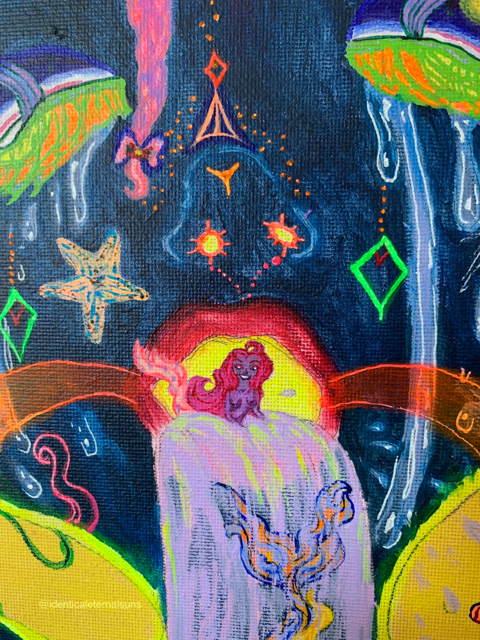 Feminine rage and chaotic desire painting, Identicaleternalsuns, DenleyTwins, Whimsical, radiant, otherworldly, glorious, fantastical, eternal, divine, unicorn, unicorn princess, visionary, Dreamy, heavenly, cosmic, wonderland, euphoria, playful, Ecstatic, fairytale, transformation, magical, magical art, fantastical, thallasophobia, seamonster, seacreature, aquatic, abyss, sailors, scurvy, femininerage, femalerage, chaos, deepbluesea, chaotic desire