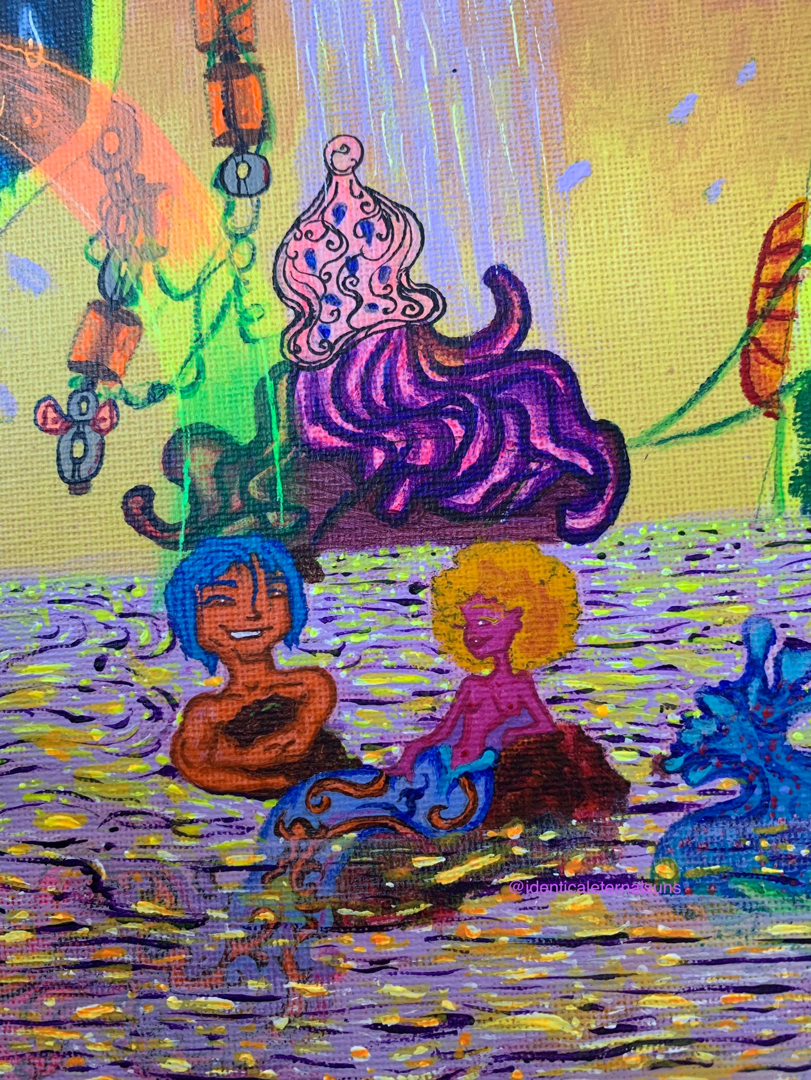 Feminine rage and chaotic desire painting, Identicaleternalsuns, DenleyTwins, Whimsical, radiant, otherworldly, glorious, fantastical, eternal, divine, unicorn, unicorn princess, visionary, Dreamy, heavenly, cosmic, wonderland, euphoria, playful, Ecstatic, fairytale, transformation, magical, magical art, fantastical, thallasophobia, seamonster, seacreature, aquatic, abyss, sailors, scurvy, femininerage, femalerage, chaos, deepbluesea, chaotic desire