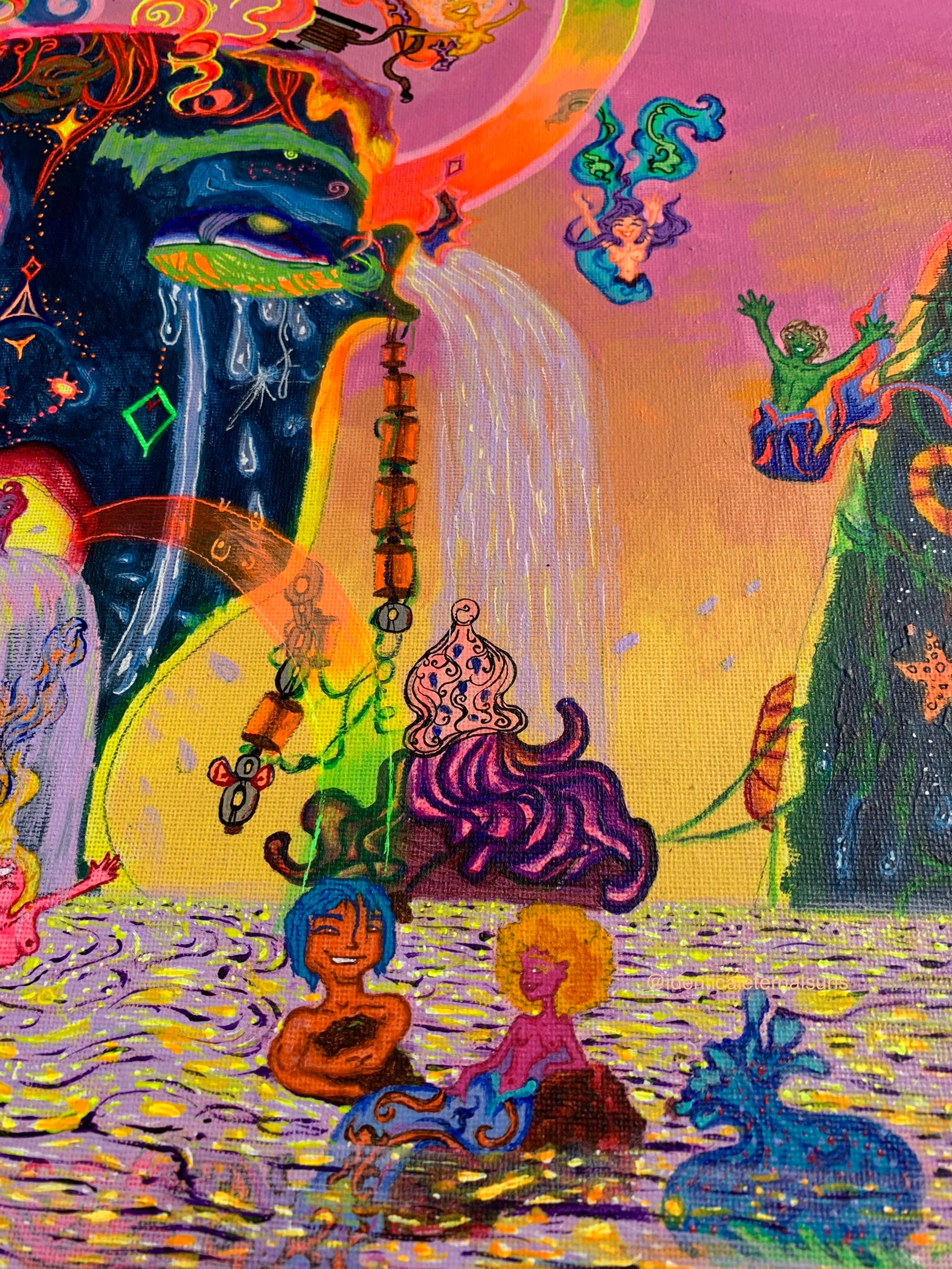 Feminine rage and chaotic desire painting, Identicaleternalsuns, DenleyTwins, Whimsical, radiant, otherworldly, glorious, fantastical, eternal, divine, unicorn, unicorn princess, visionary, Dreamy, heavenly, cosmic, wonderland, euphoria, playful, Ecstatic, fairytale, transformation, magical, magical art, fantastical, thallasophobia, seamonster, seacreature, aquatic, abyss, sailors, scurvy, femininerage, femalerage, chaos, deepbluesea, chaotic desire