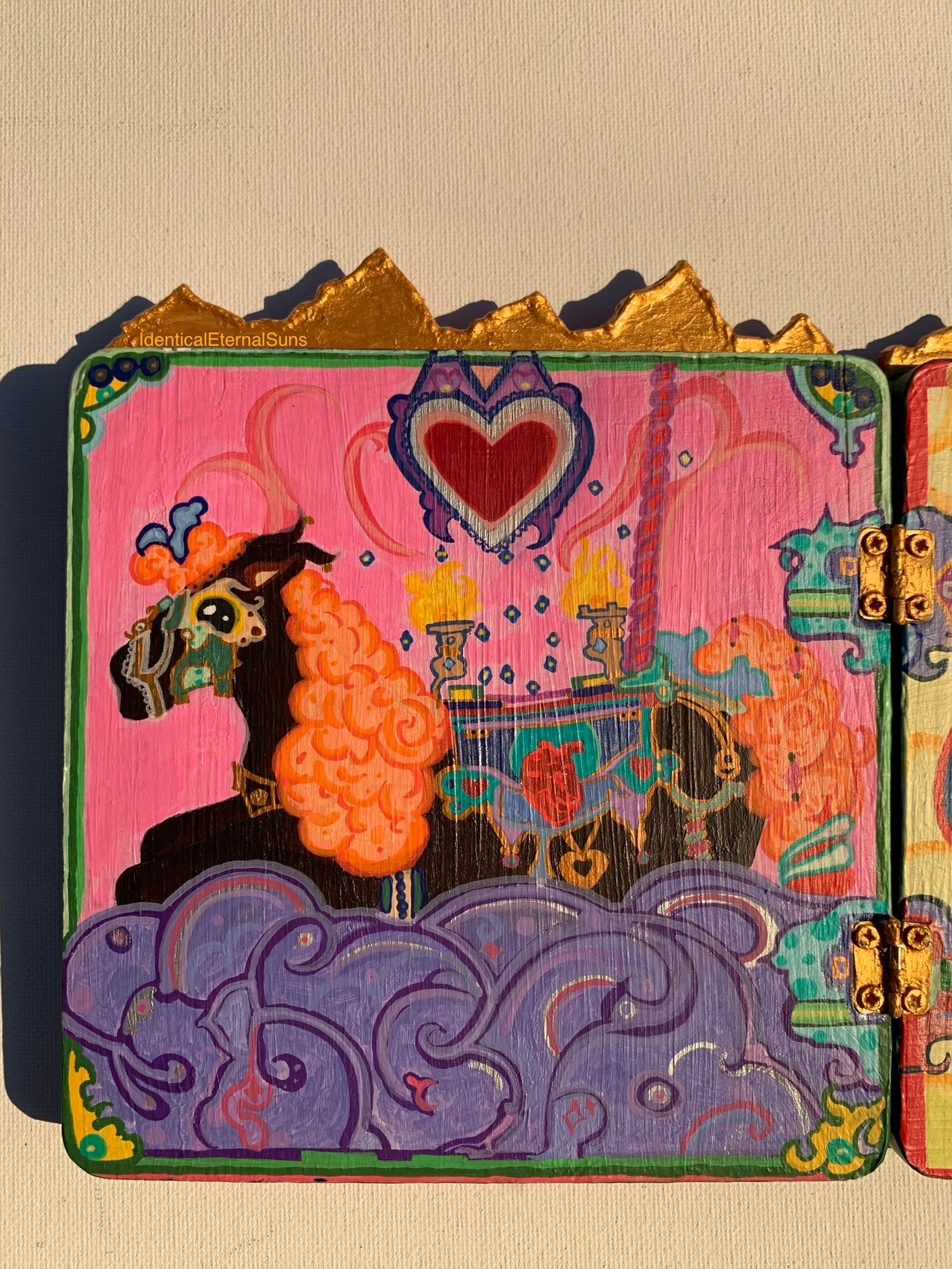 Colorful carousel-themed pony mini painting artwork. The Miraculous Carousel Girls wooden painting book, vibrantart, equineart, carouselride, merrygoroundmagic, immersiveart, nostalgickidcore, hopefulart, innocentjoy, nurserydecor, babygirlroom, childlikemagic, playfulimagination, joyfulplaytime, majesticlookbook, nurserybabyart, babygirldecor, cherishablekeepsakes, functionalsurrealism, surrealismsculpture
