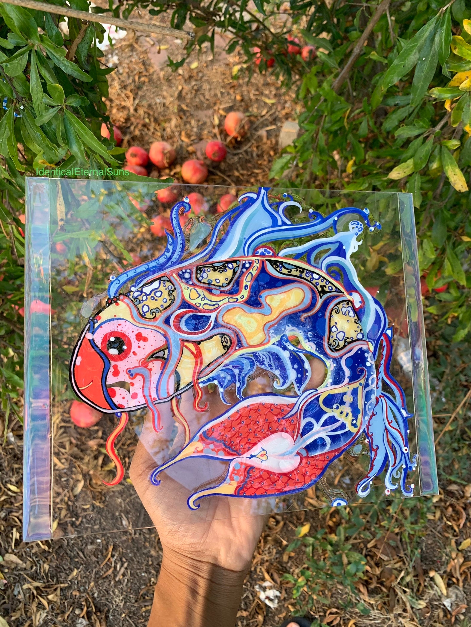 Identicaleternalsuns, art collection, art buyer, Identicaleternalsuns, DenleyTwins, Whimsical, radiant, otherworldly, glorious, fantastical, eternal, divine, Dreamy Fish, Aquarium wonderland, Frutiger Aero vibes, identicaleternalsuns, Ecstatic, frutiger aero art, fish painting on glass, koi, koifish art, mixed media , fishart, fish glass painting, iridescentart, underwaterart, traditional art, contemporary art, asian art, nature art, vibrant colors, handmade